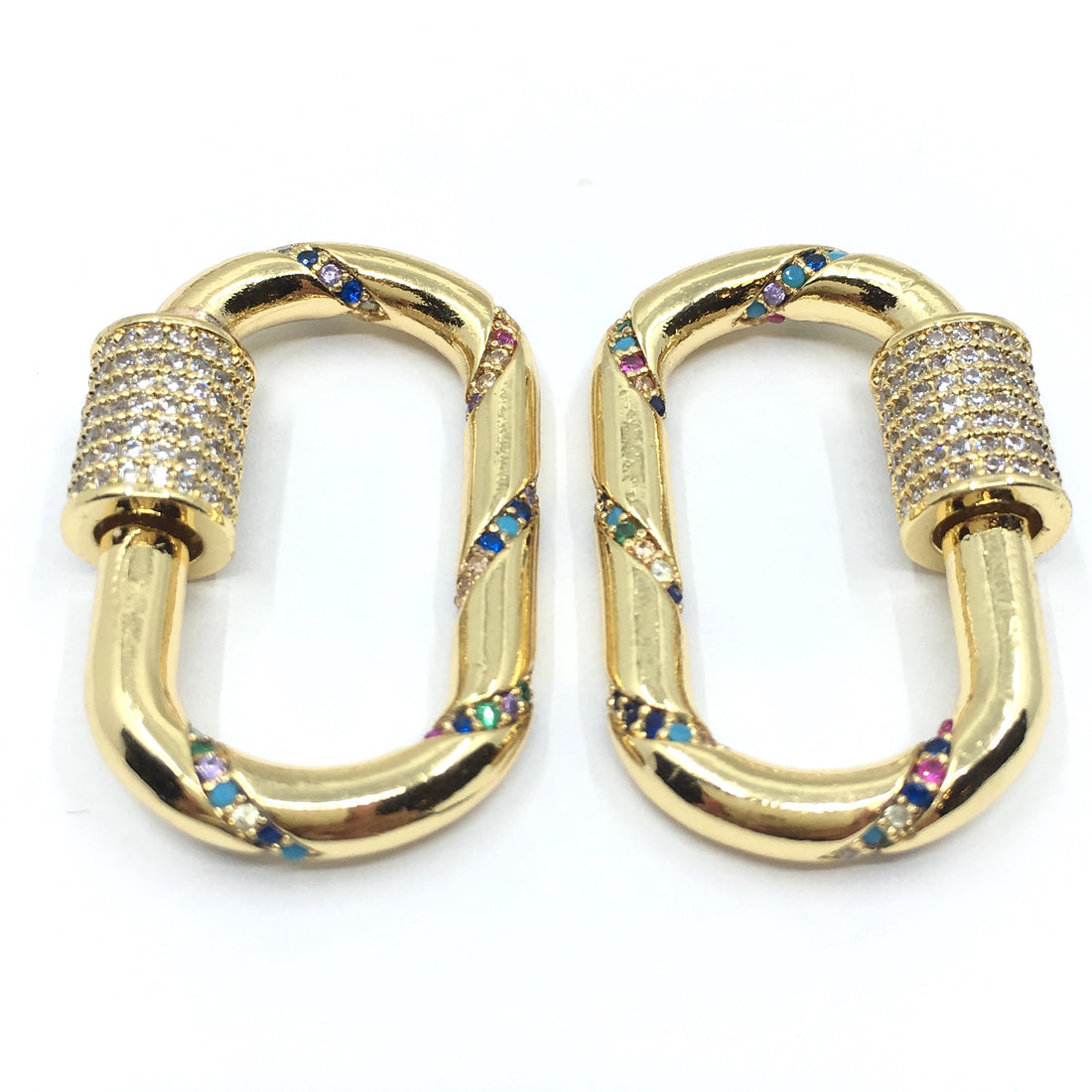 Gold Oval Shape Screw Clasp CZ Pave Locks | Bellaire Wholesale