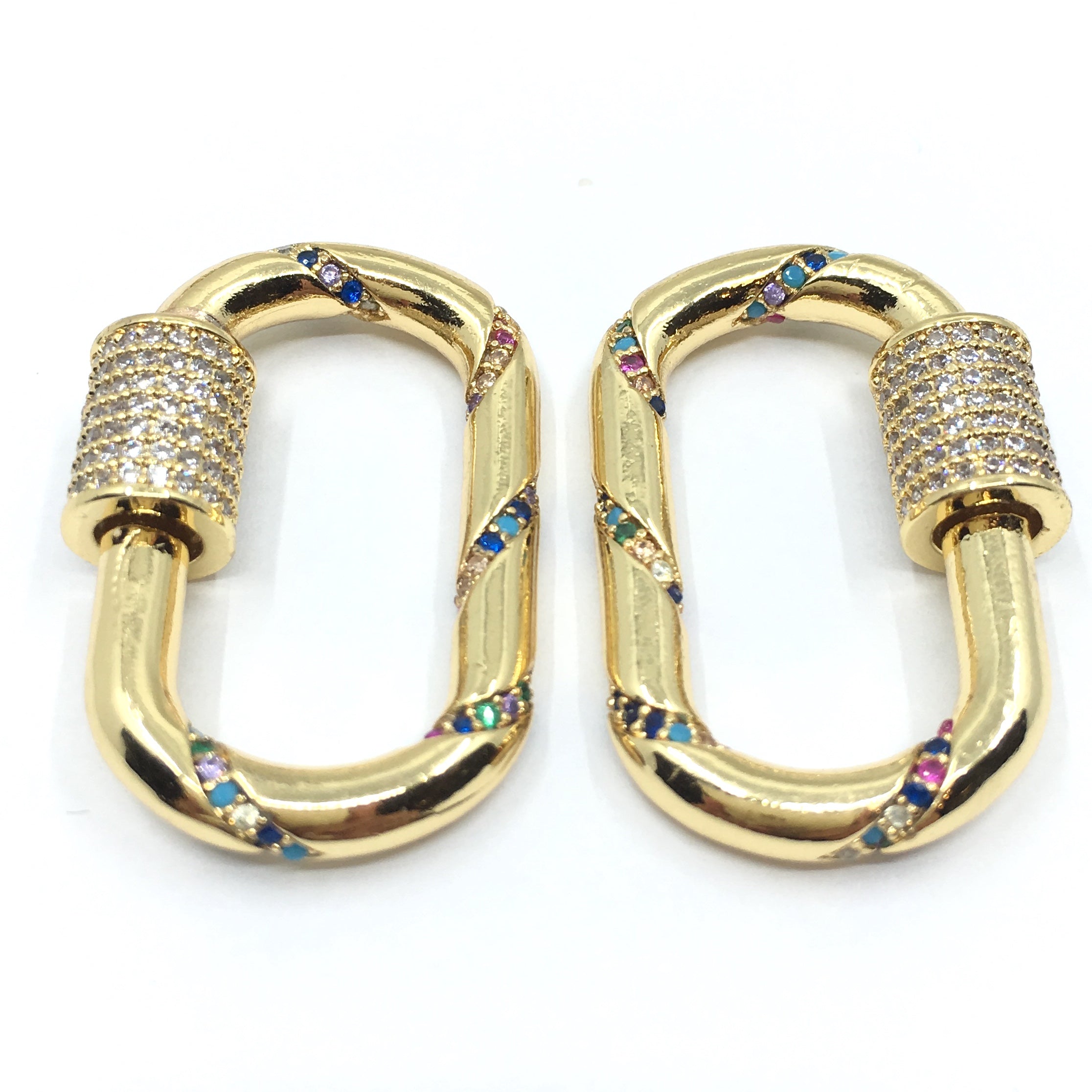 Gold Oval Shape Screw Clasp CZ Pave Locks | Bellaire Wholesale