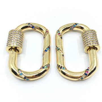 Gold Oval Shape Screw Clasp CZ Pave Locks | Bellaire Wholesale