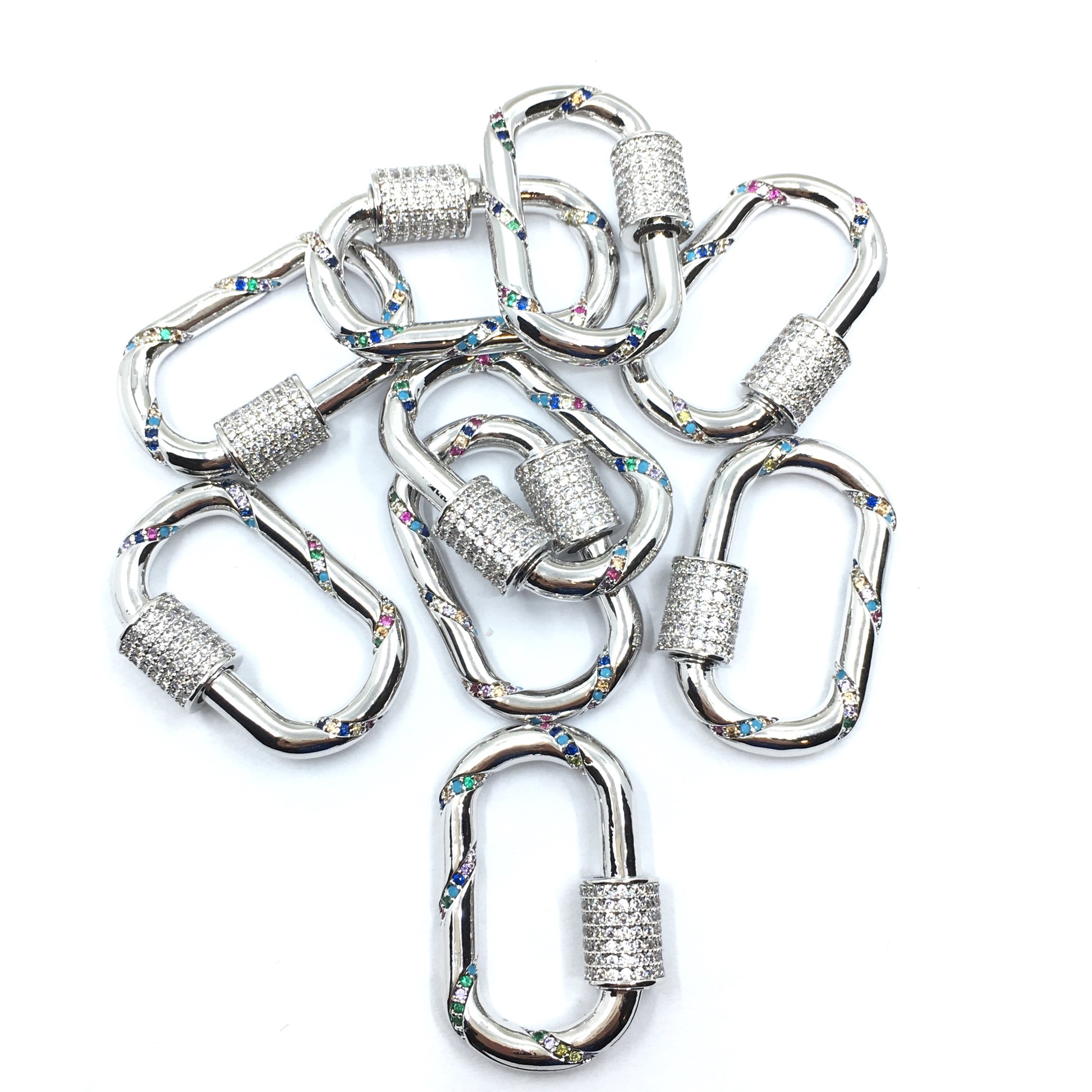 Silver Oval Shape Screw Clasp CZ Pave Locks | Bellaire Wholesale