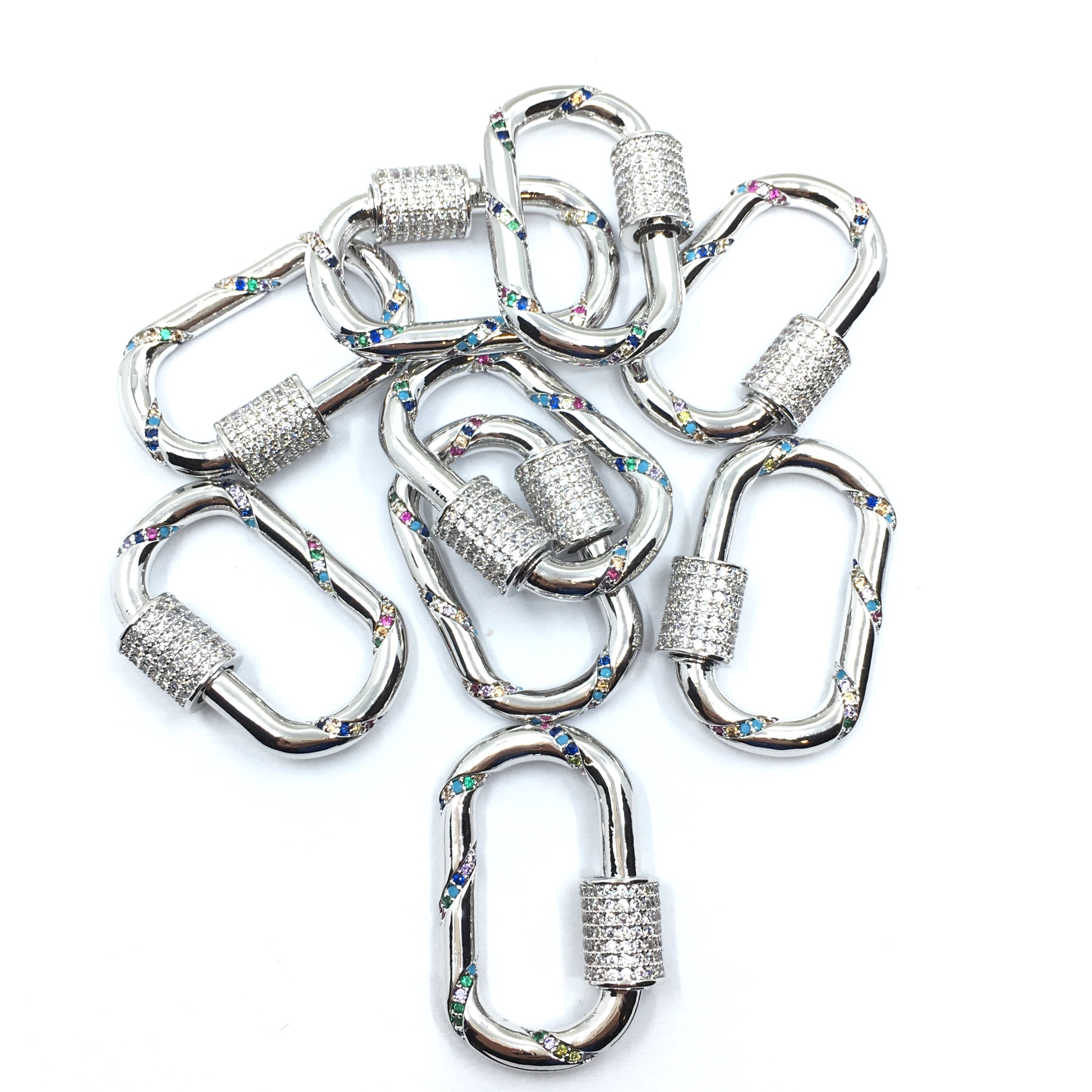 Silver Oval Shape Screw Clasp CZ Pave Locks | Bellaire Wholesale