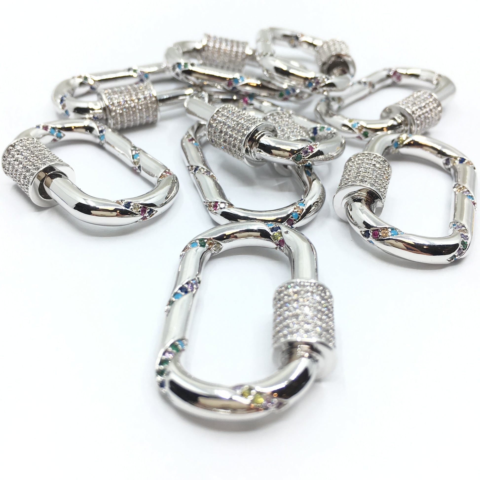 Silver Oval Shape Screw Clasp CZ Pave Locks | Bellaire Wholesale