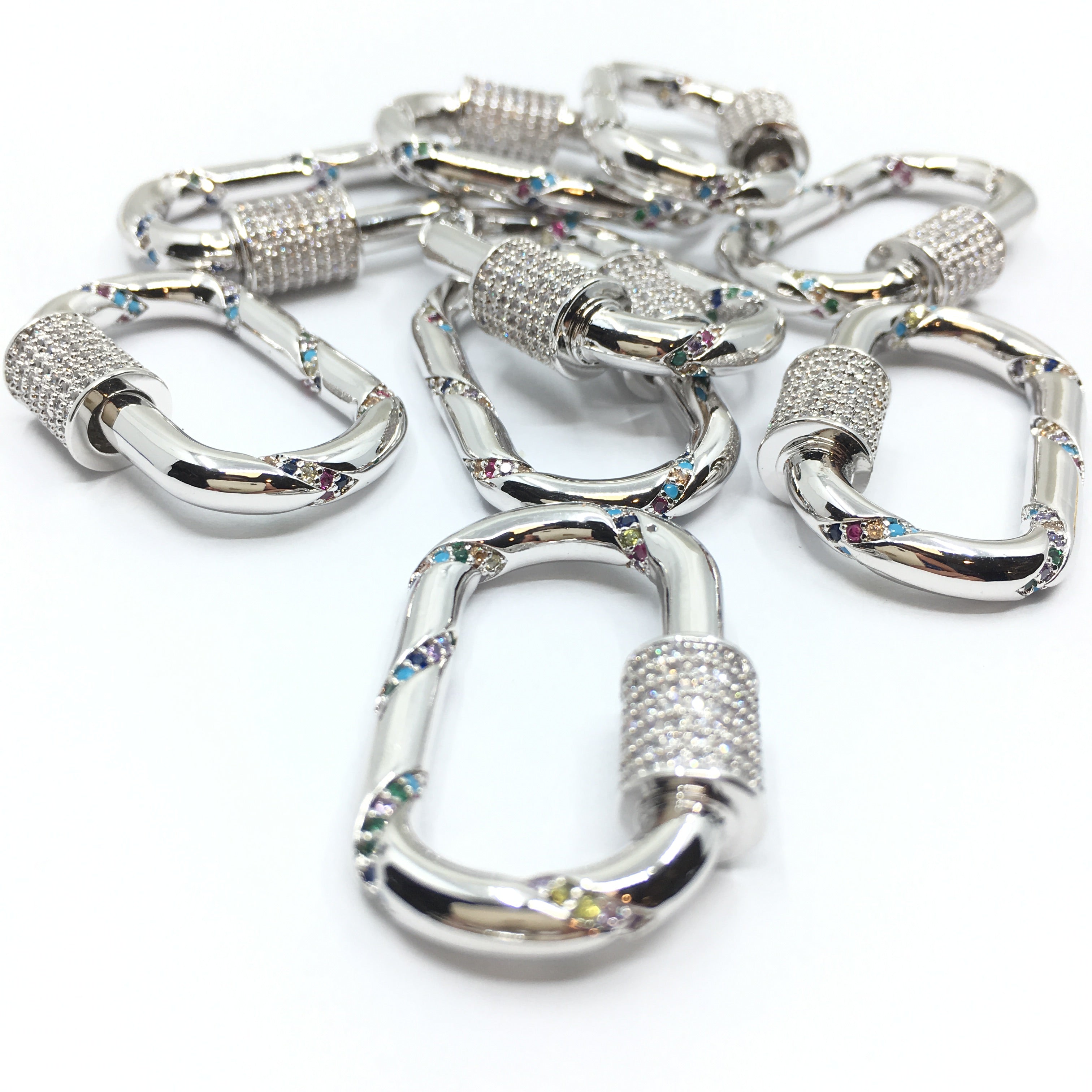 Silver Oval Shape Screw Clasp CZ Pave Locks | Bellaire Wholesale