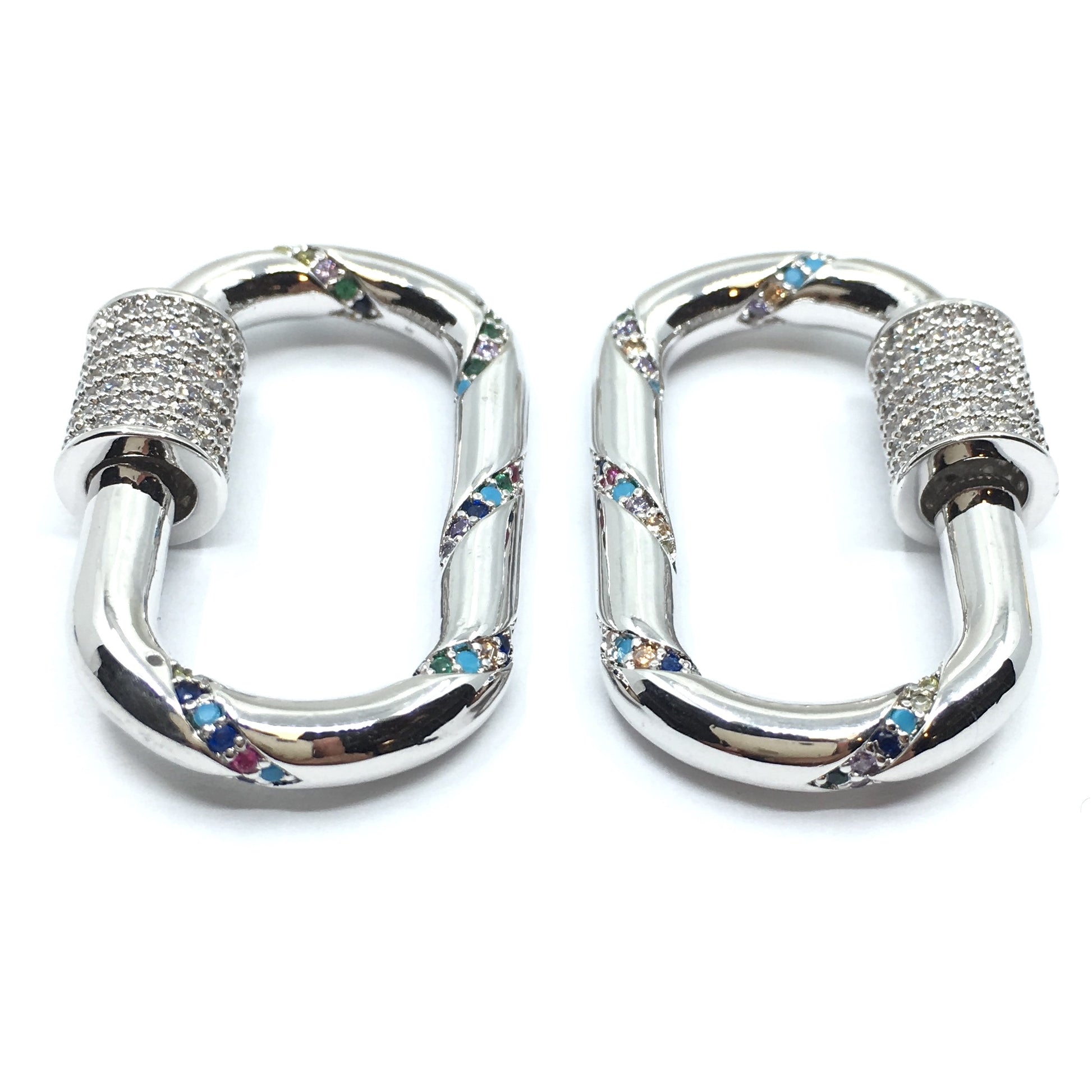 Silver Oval Shape Screw Clasp CZ Pave Locks | Bellaire Wholesale