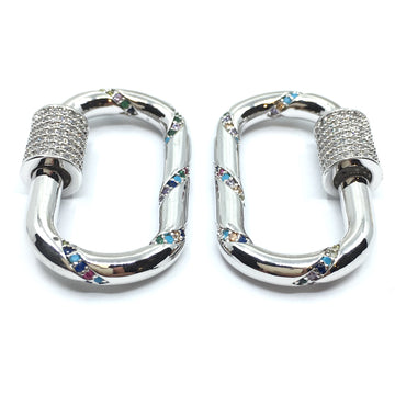 Silver Oval Shape Screw Clasp CZ Pave Locks | Bellaire Wholesale