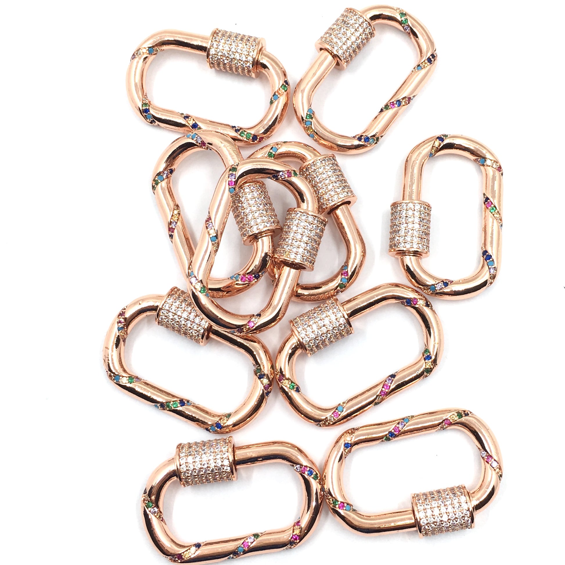 Rose Gold Oval Shape Screw Clasp CZ Pave Locks | Bellaire Wholesale