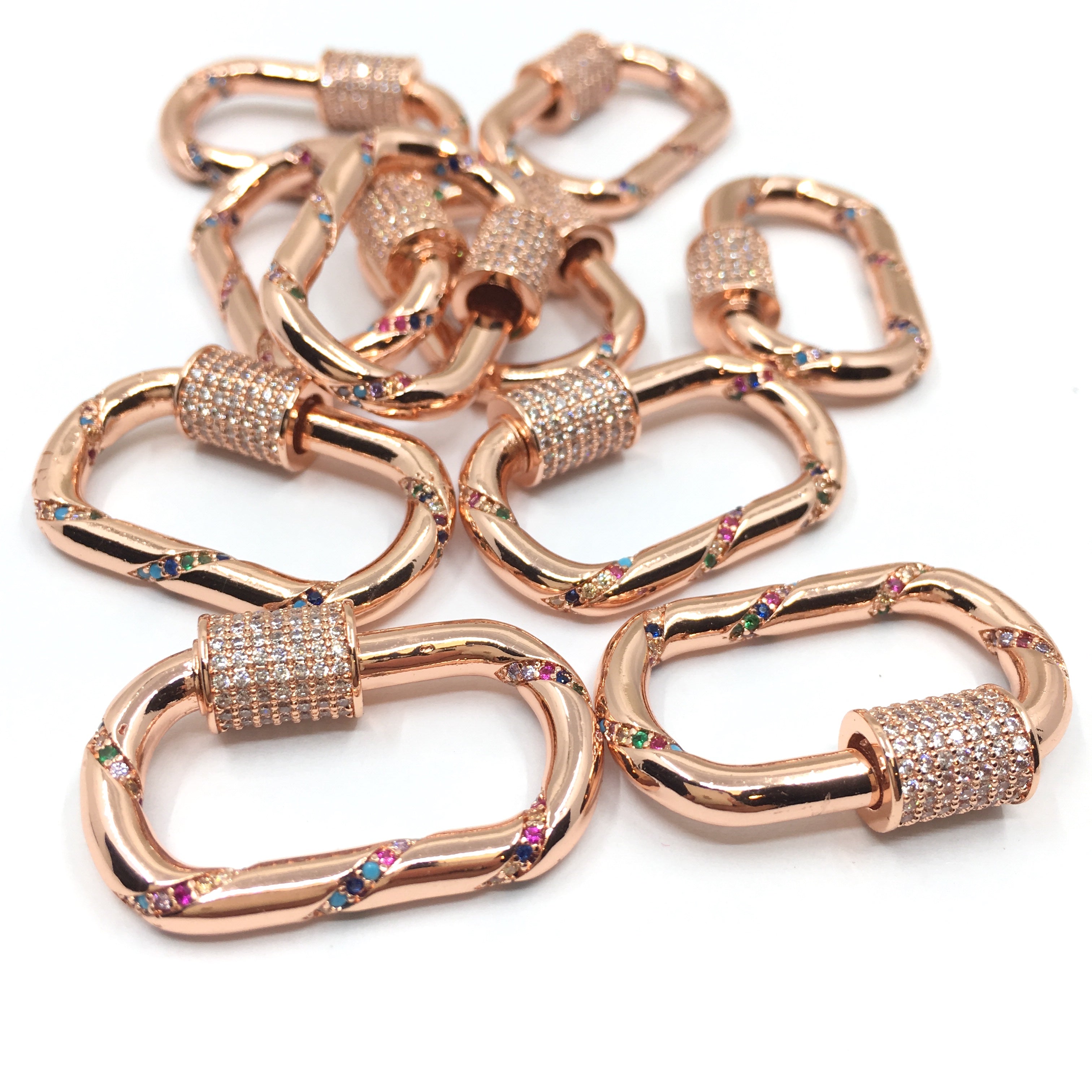 Rose Gold Oval Shape Screw Clasp CZ Pave Locks | Bellaire Wholesale