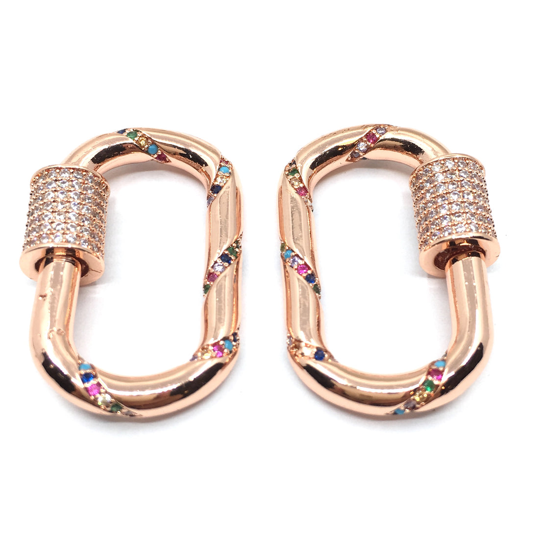 Rose Gold Oval Shape Screw Clasp CZ Pave Locks | Bellaire Wholesale
