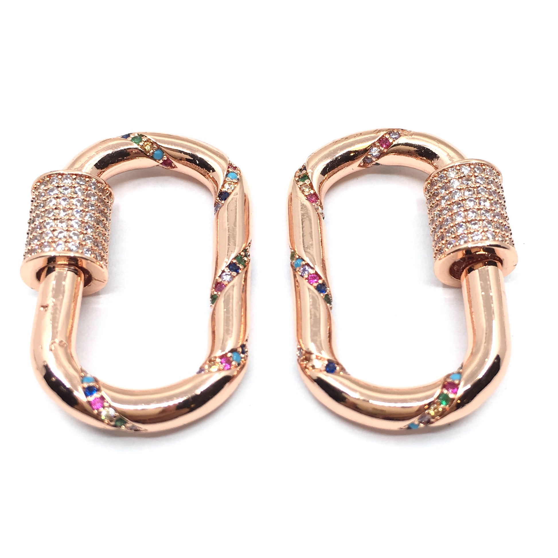Rose Gold Oval Shape Screw Clasp CZ Pave Locks | Bellaire Wholesale