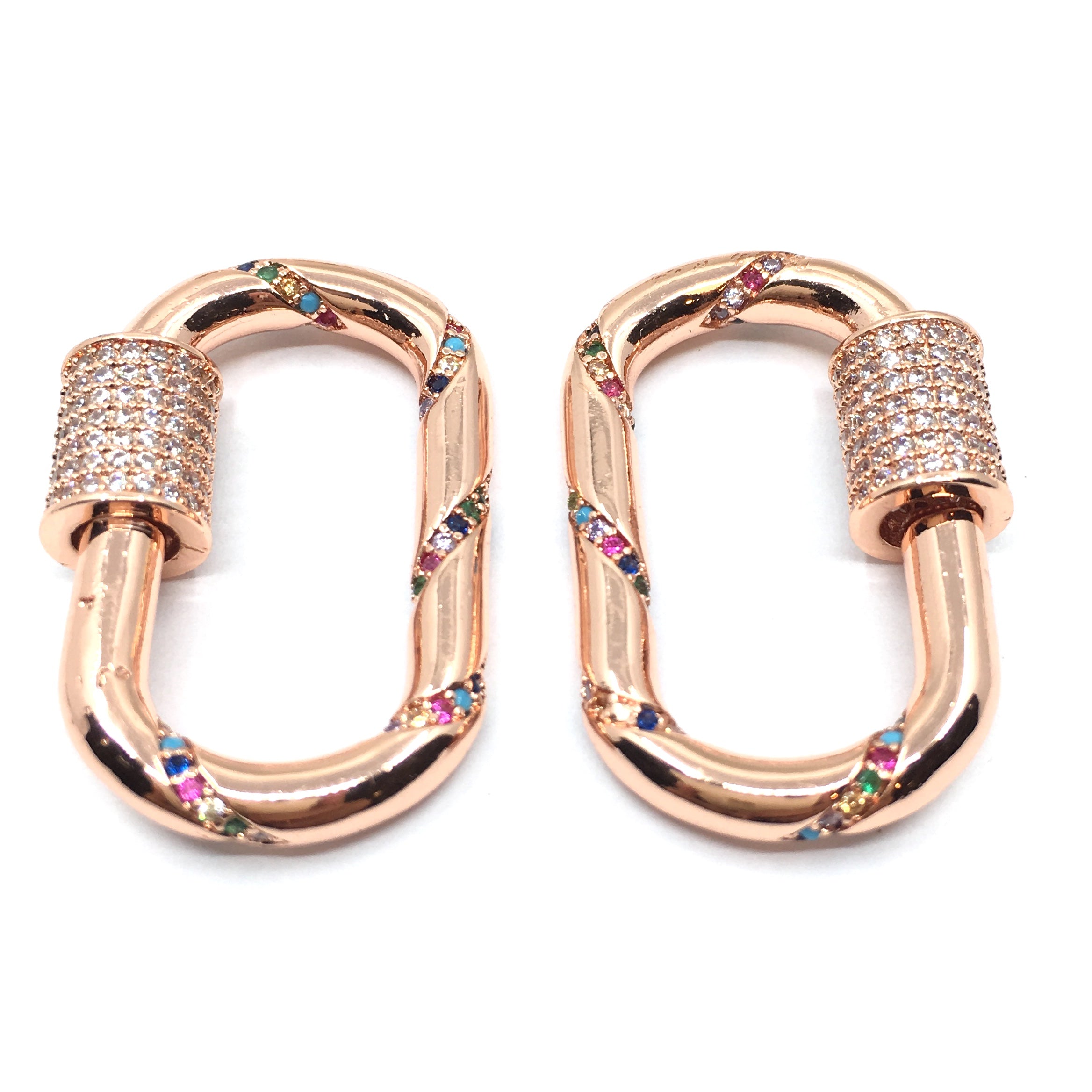 Rose Gold Oval Shape Screw Clasp CZ Pave Locks | Bellaire Wholesale