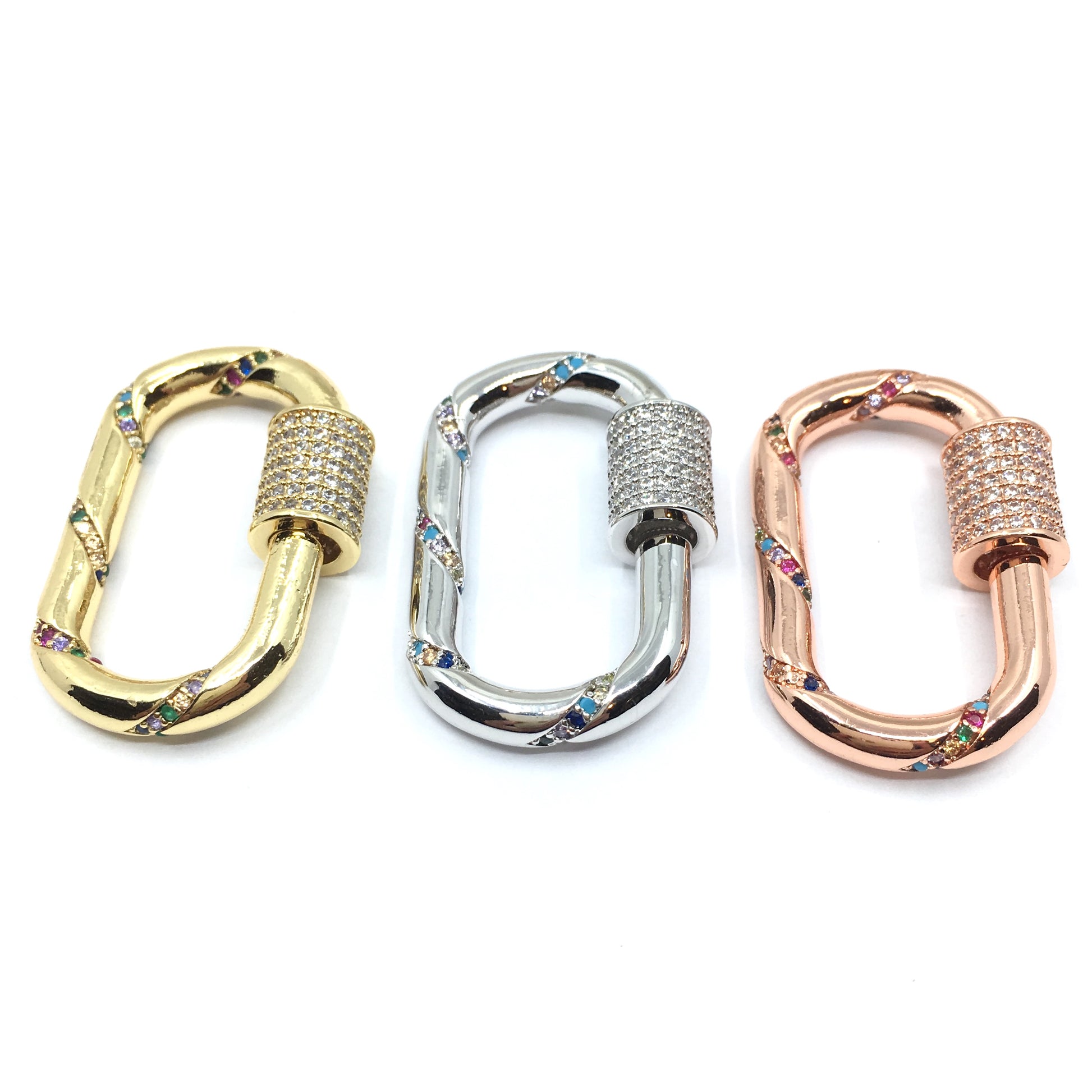 Gold Oval Shape Screw Clasp CZ Pave Locks | Bellaire Wholesale
