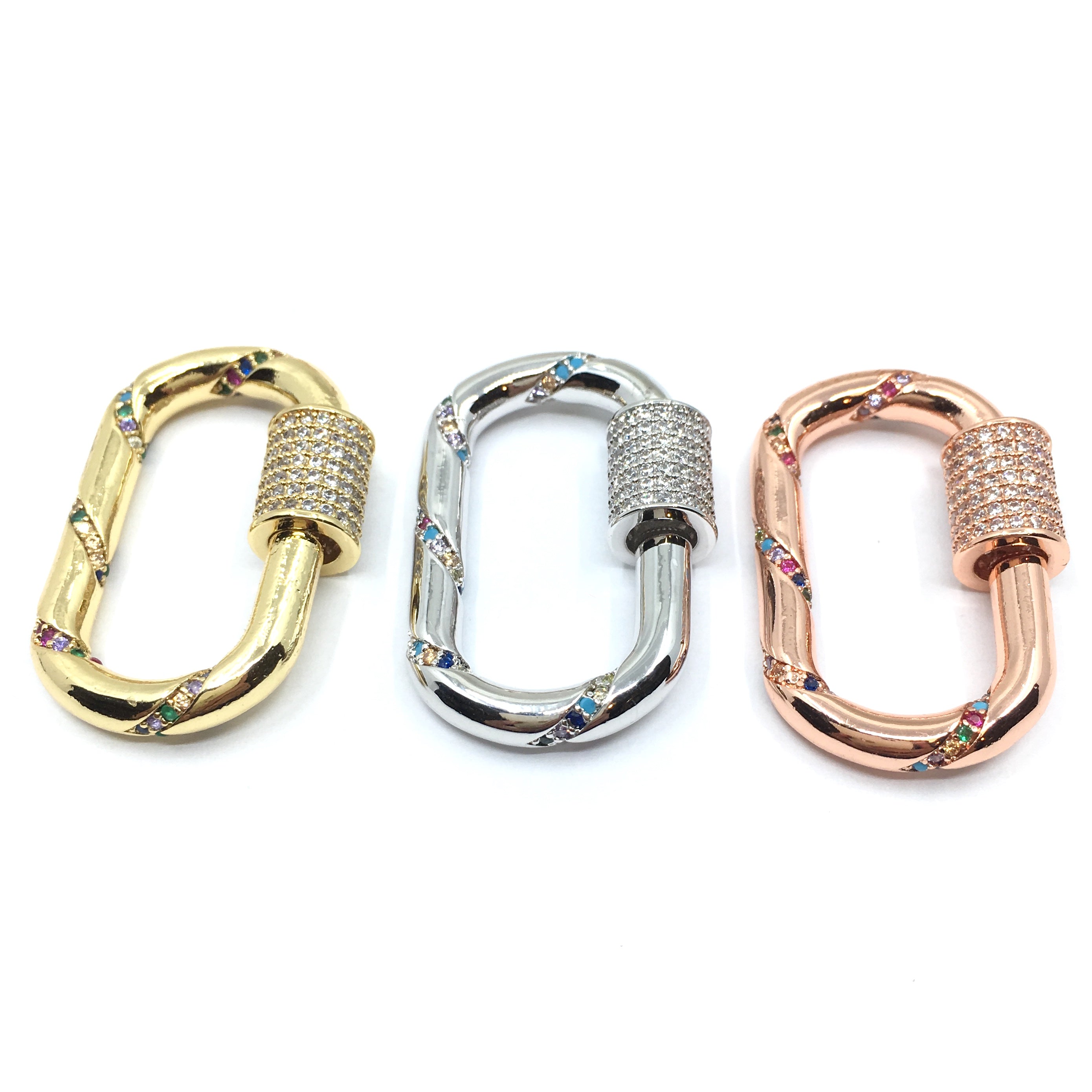 Gold Oval Shape Screw Clasp CZ Pave Locks | Bellaire Wholesale