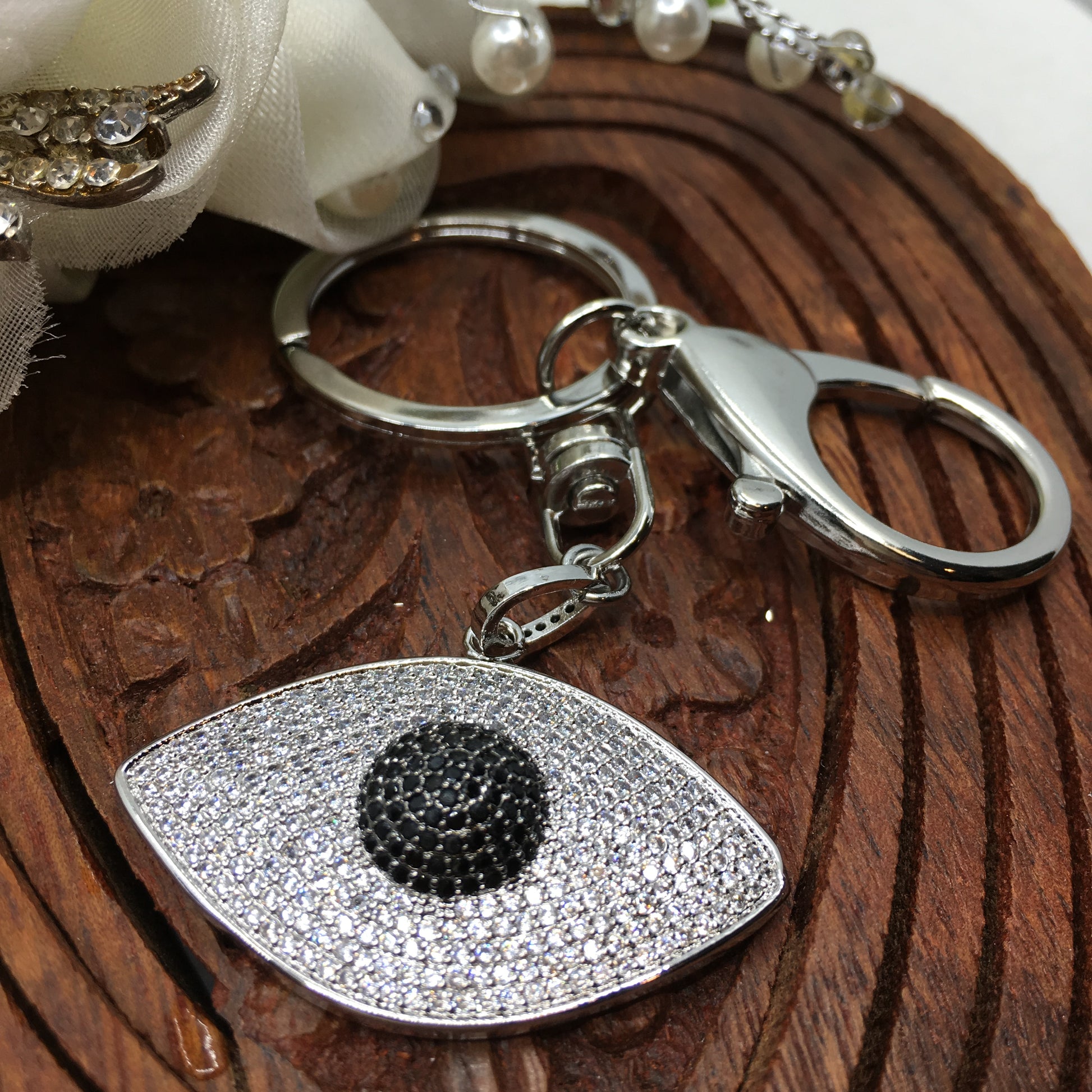 Silver Evil Eye Custom Keychain | Bellaire Wholesale
