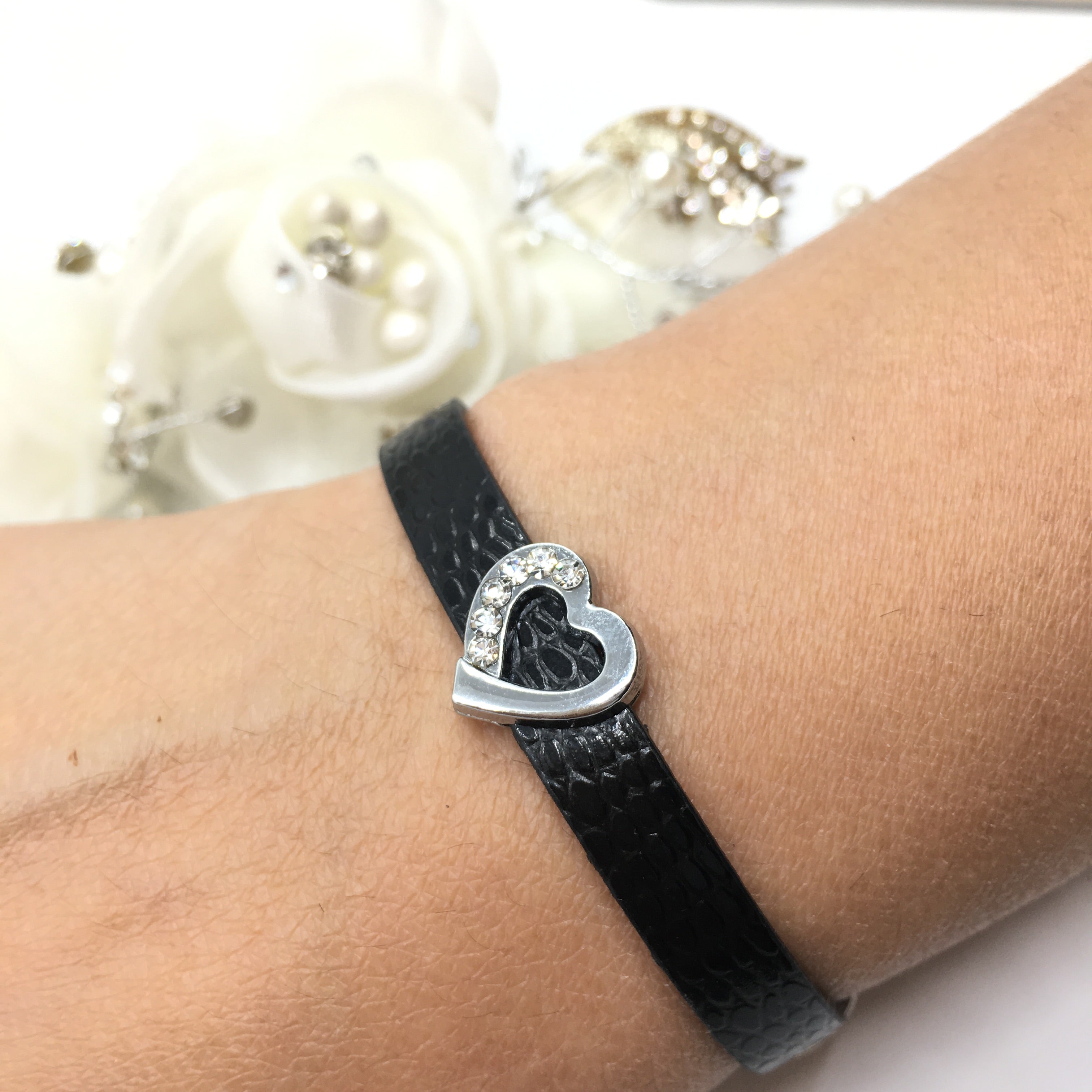 Alloy Rhinestone Heart Shape Slide Charms | Bellaire Wholesale