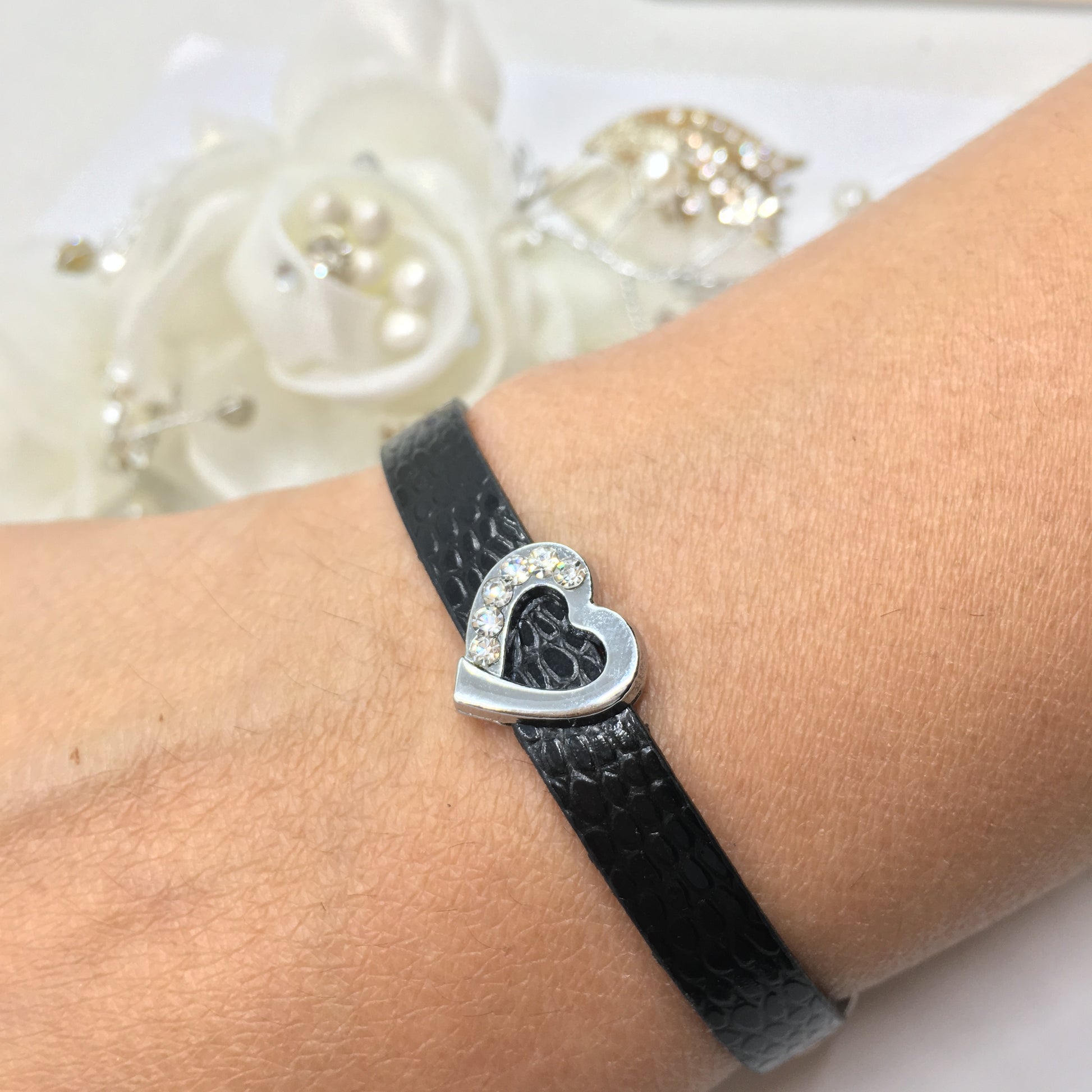 Alloy Rhinestone Heart Shape Slide Charms | Bellaire Wholesale