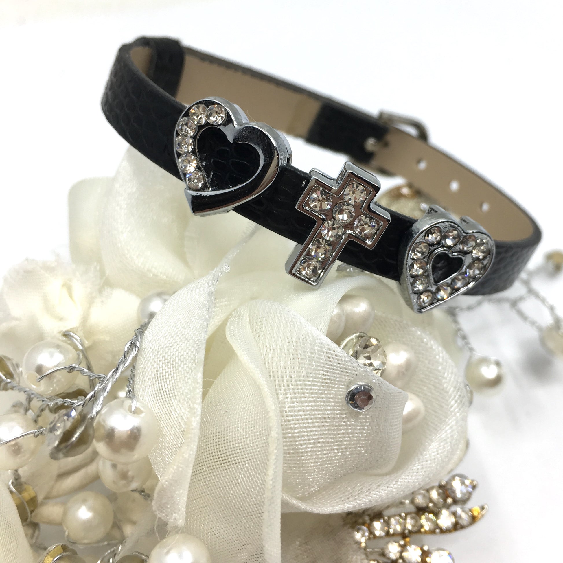 Alloy Rhinestone Heart Shape Slide Charms | Bellaire Wholesale