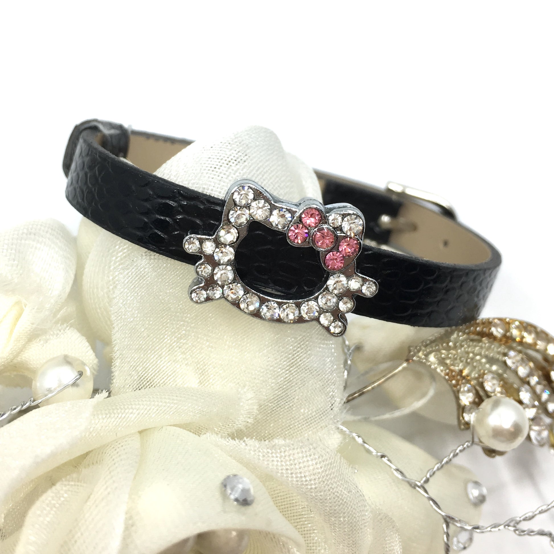 Alloy Rhinestone Kitty Slide Charms | Bellaire Wholesale