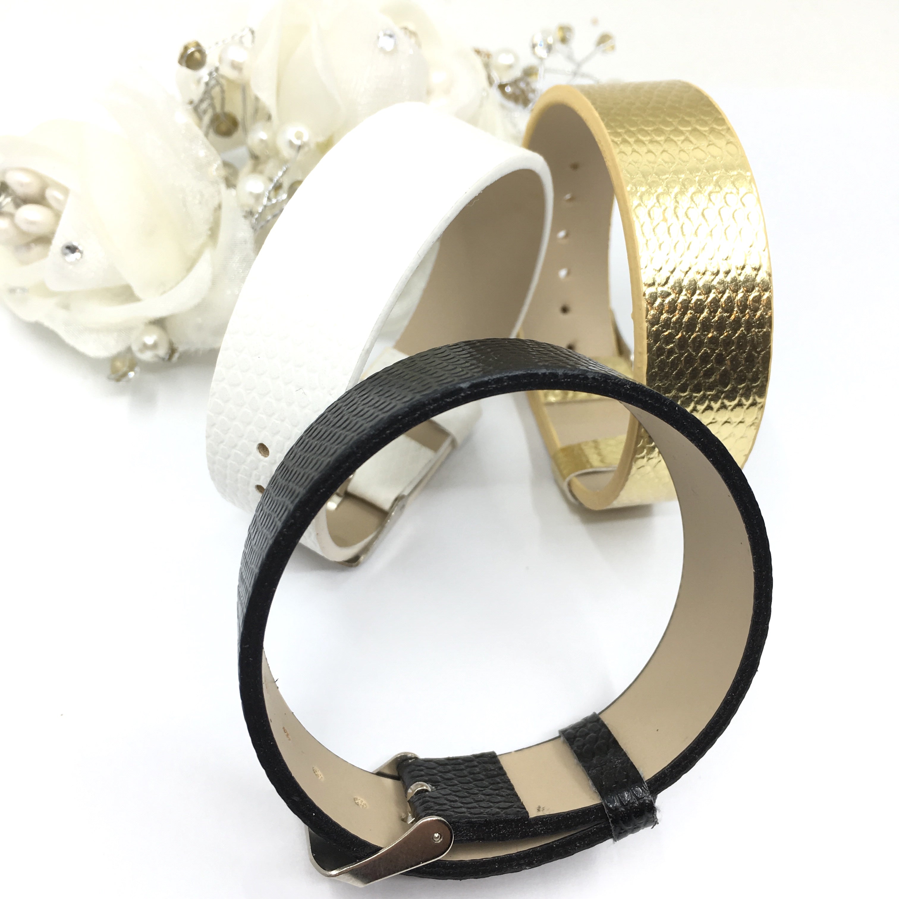Gold Wide Faux Leather Strap Band | Bellaire Wholesale