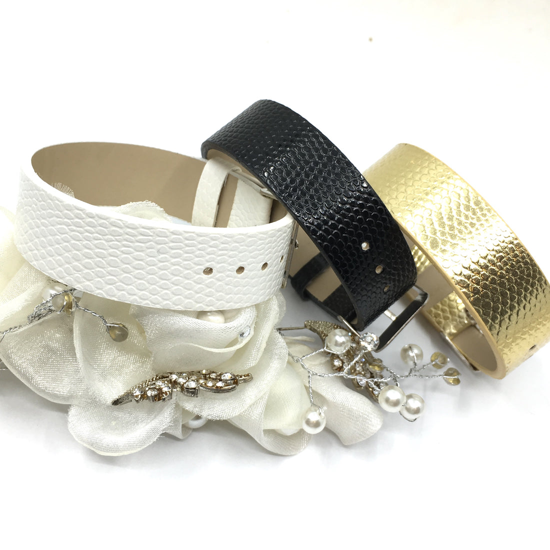 White Wide Faux Leather Strap Band | Bellaire Wholesale