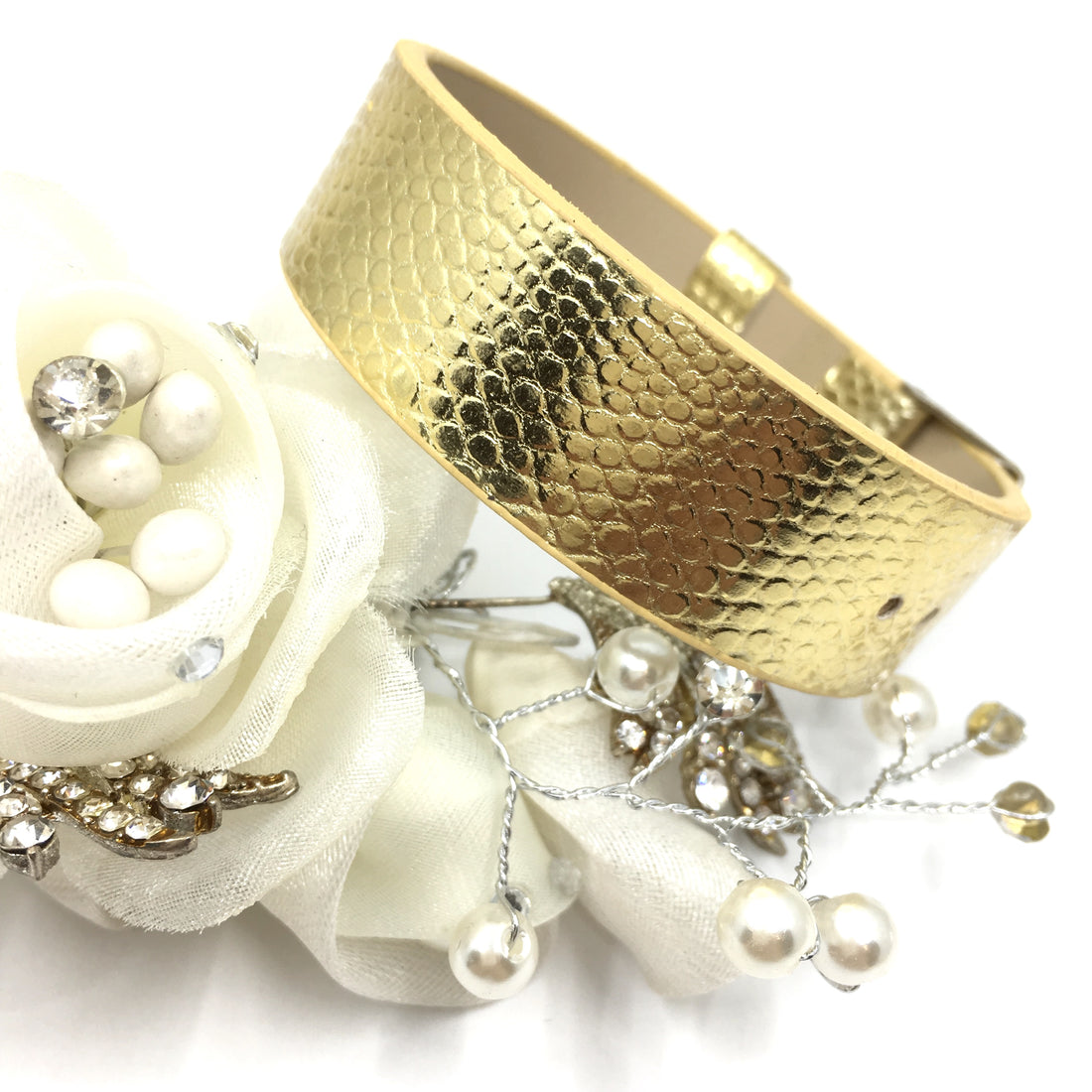Gold Wide Faux Leather Strap Band | Bellaire Wholesale