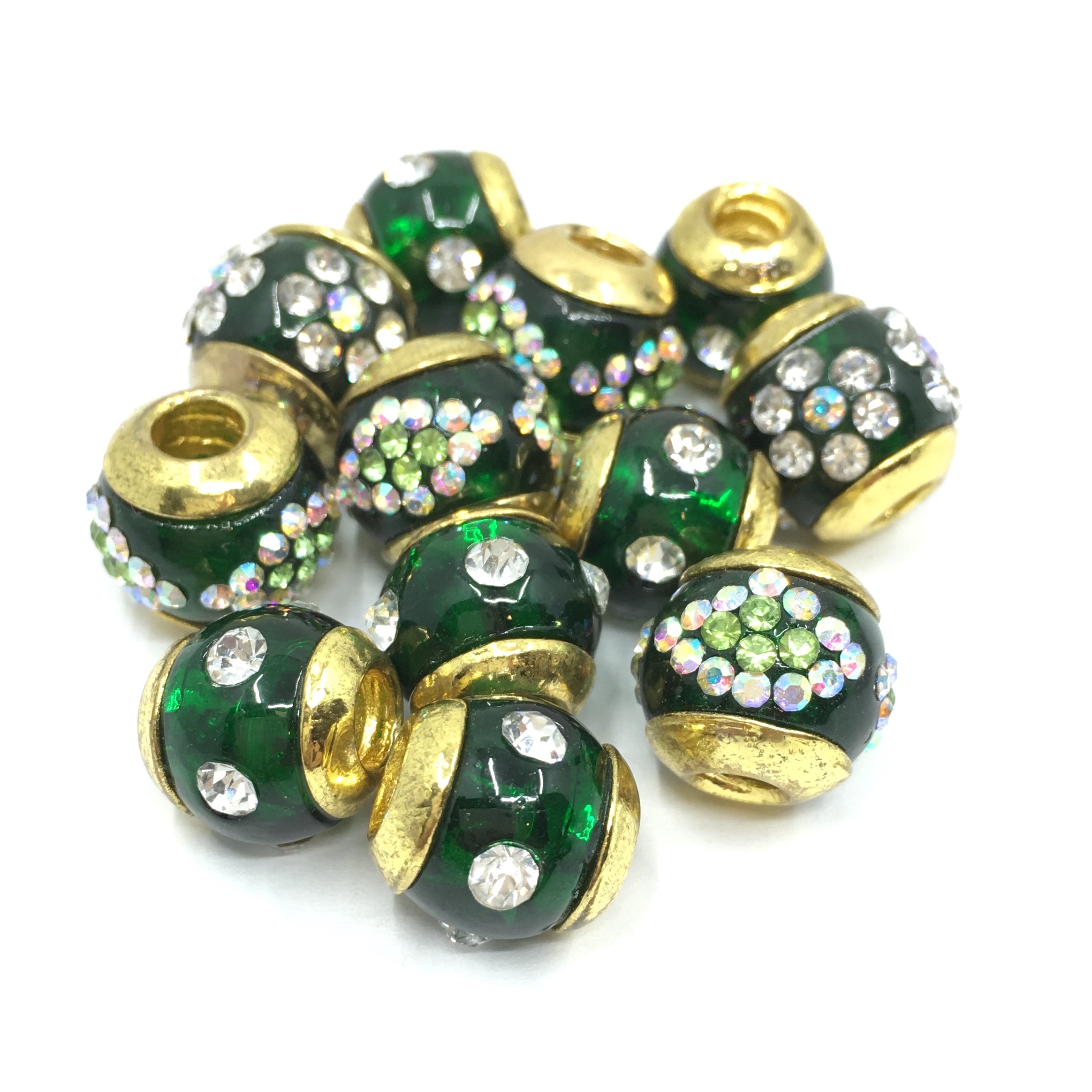Gold Emerald Green Alloy Round Beads | Bellaire Wholesale