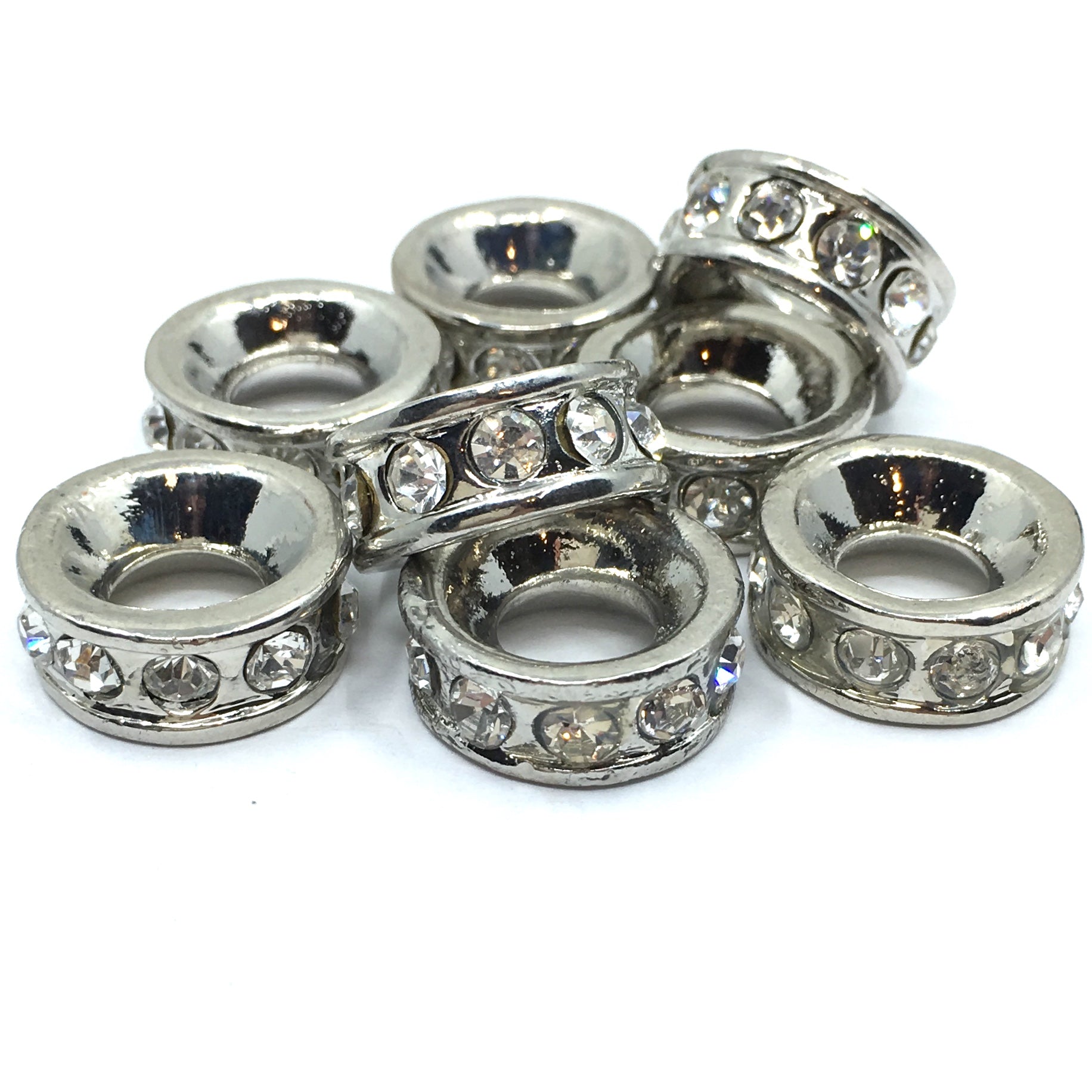 Rhodium Round Alloy Rondelle Beads | Bellaire Wholesale