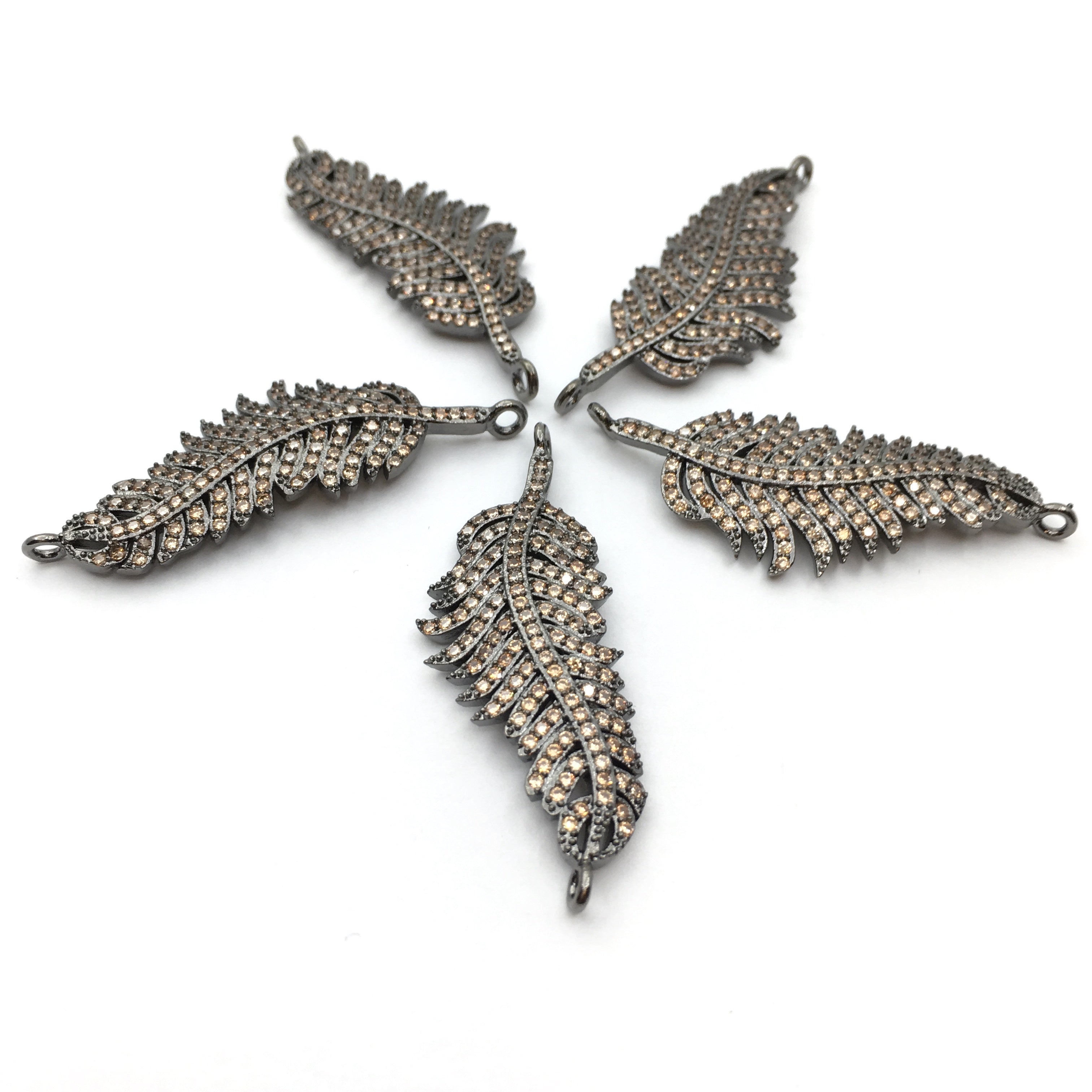 Leaf CZ Pave Connector with clear/gold cubic zirconia | Bellaire Wholesale