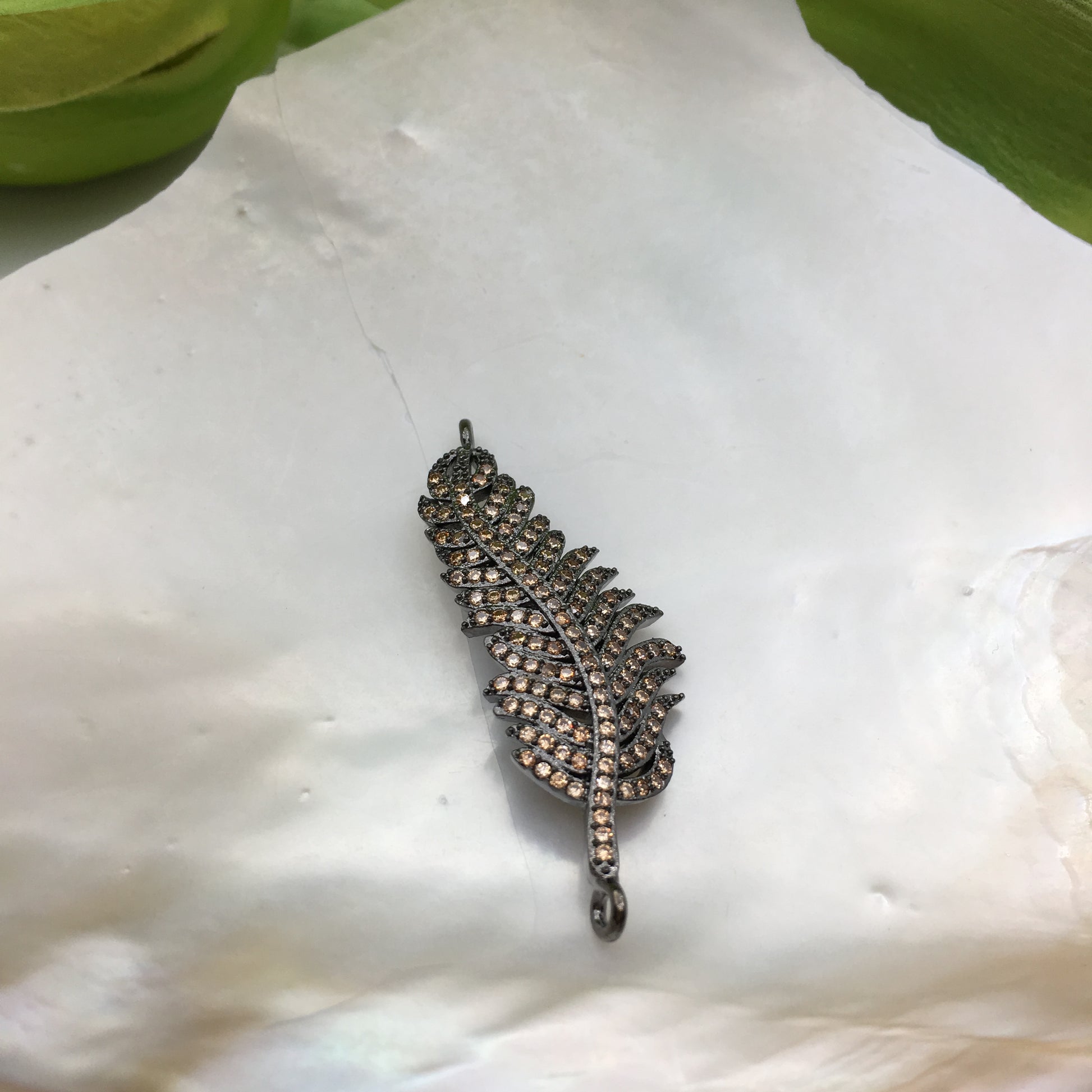 Leaf CZ Pave Connector with clear/gold cubic zirconia | Bellaire Wholesale