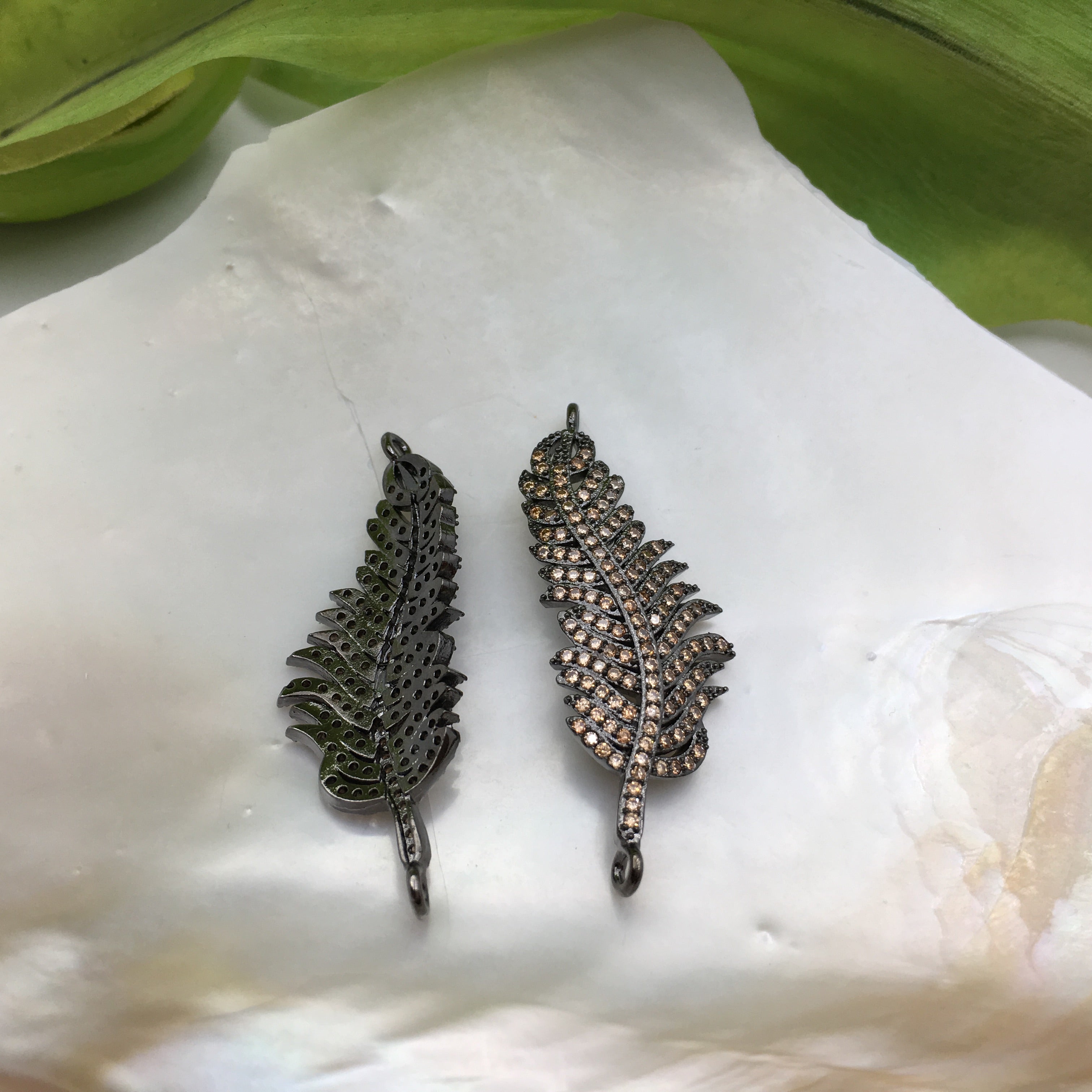 Leaf CZ Pave Connector with clear/gold cubic zirconia | Bellaire Wholesale