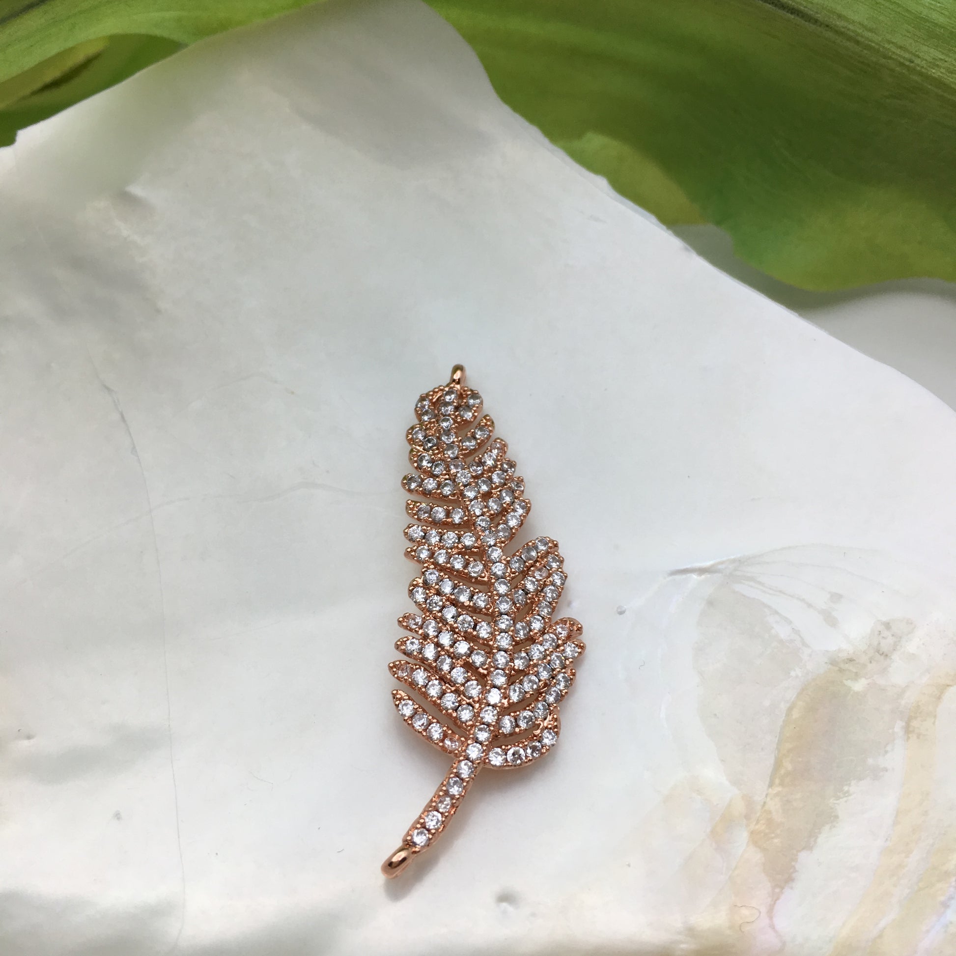 Leaf CZ Pave Connector with clear/gold cubic zirconia | Bellaire Wholesale