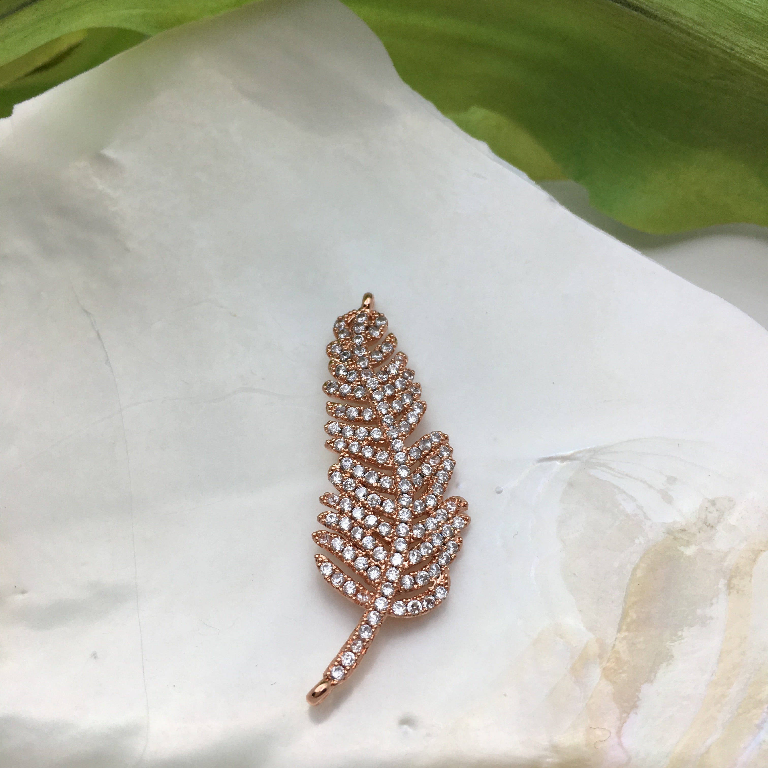Leaf CZ Pave Connector with clear/gold cubic zirconia | Bellaire Wholesale