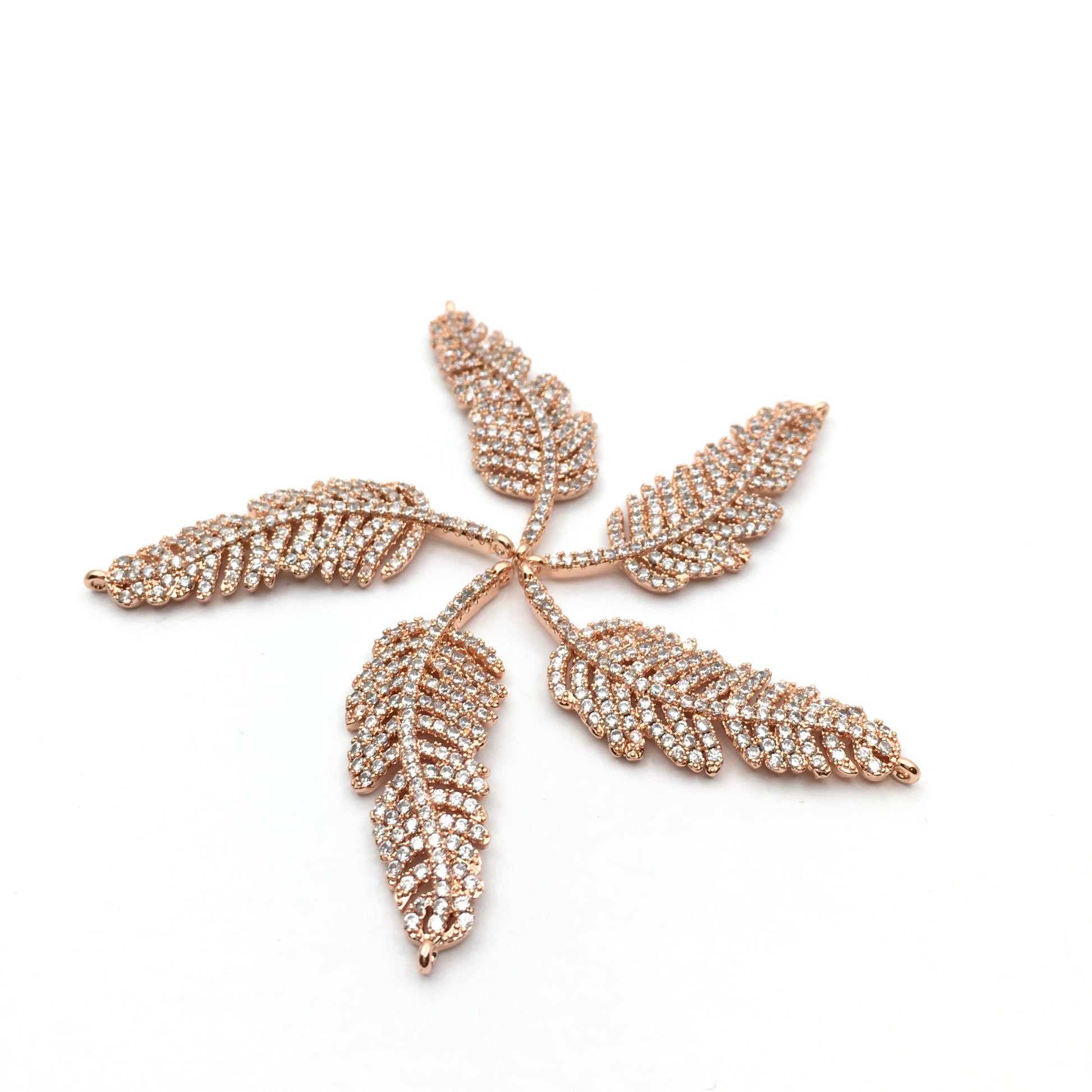 Leaf CZ Pave Connector with clear/gold cubic zirconia | Bellaire Wholesale