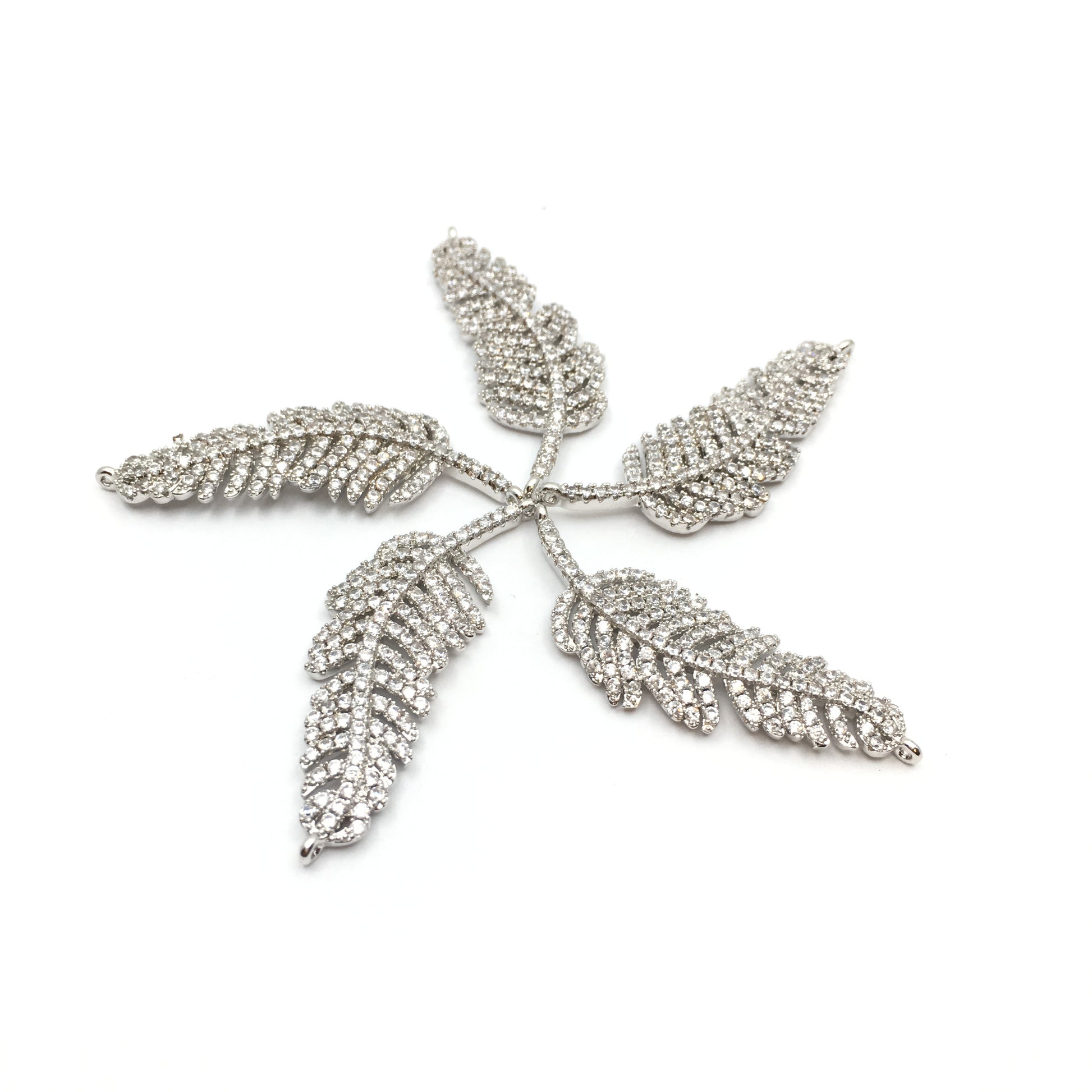 Leaf CZ Pave Connector with clear/gold cubic zirconia | Bellaire Wholesale