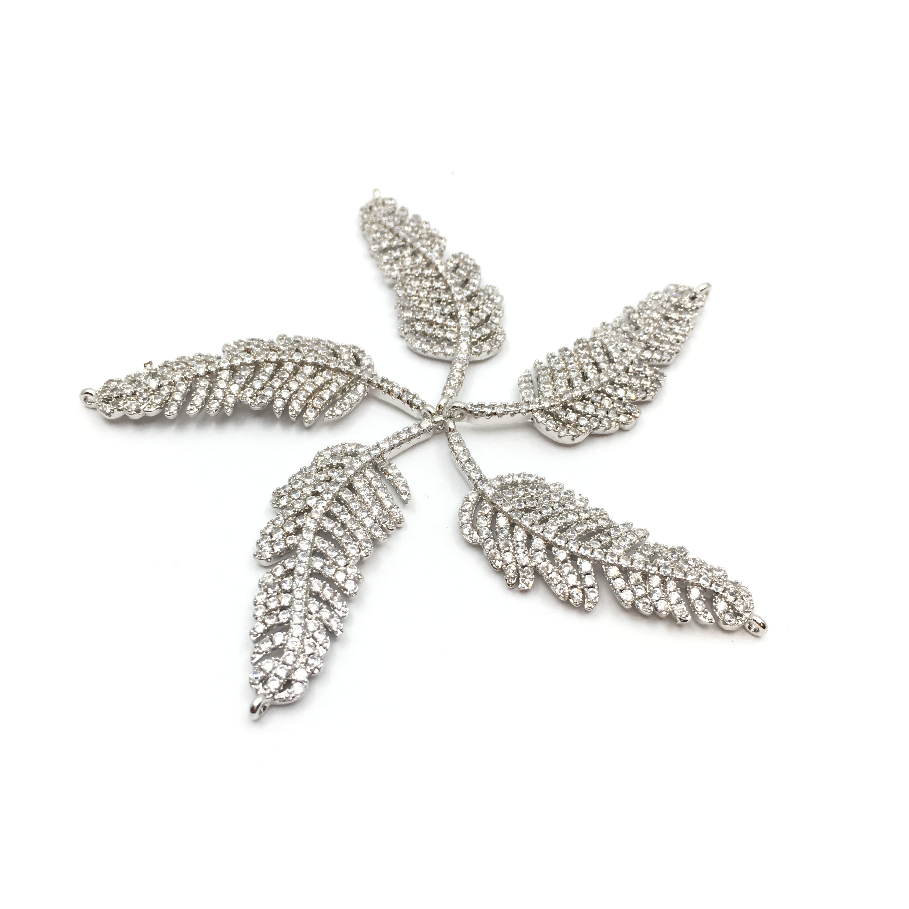 Leaf CZ Pave Connector with clear/gold cubic zirconia | Bellaire Wholesale