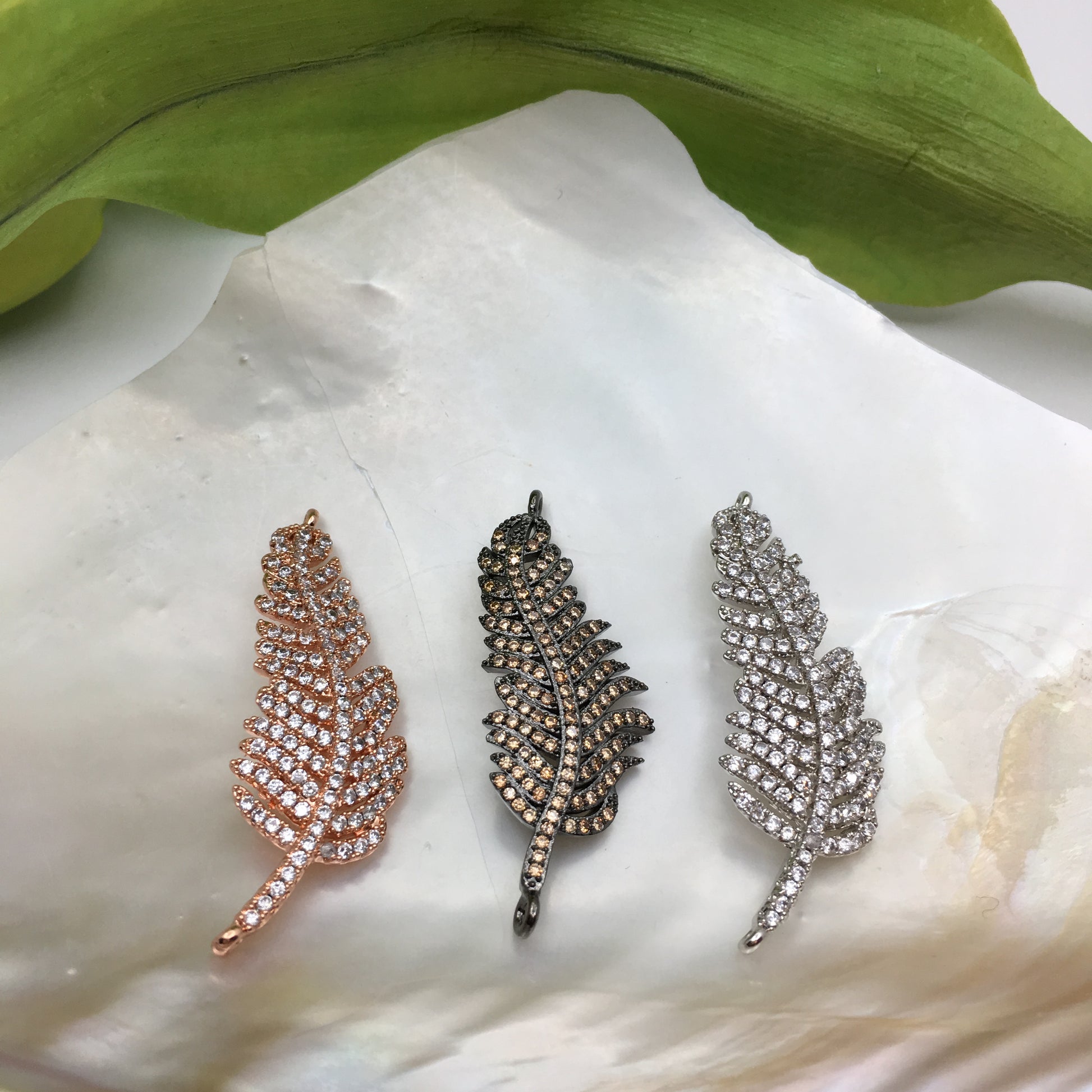 Leaf CZ Pave Connector with clear/gold cubic zirconia | Bellaire Wholesale
