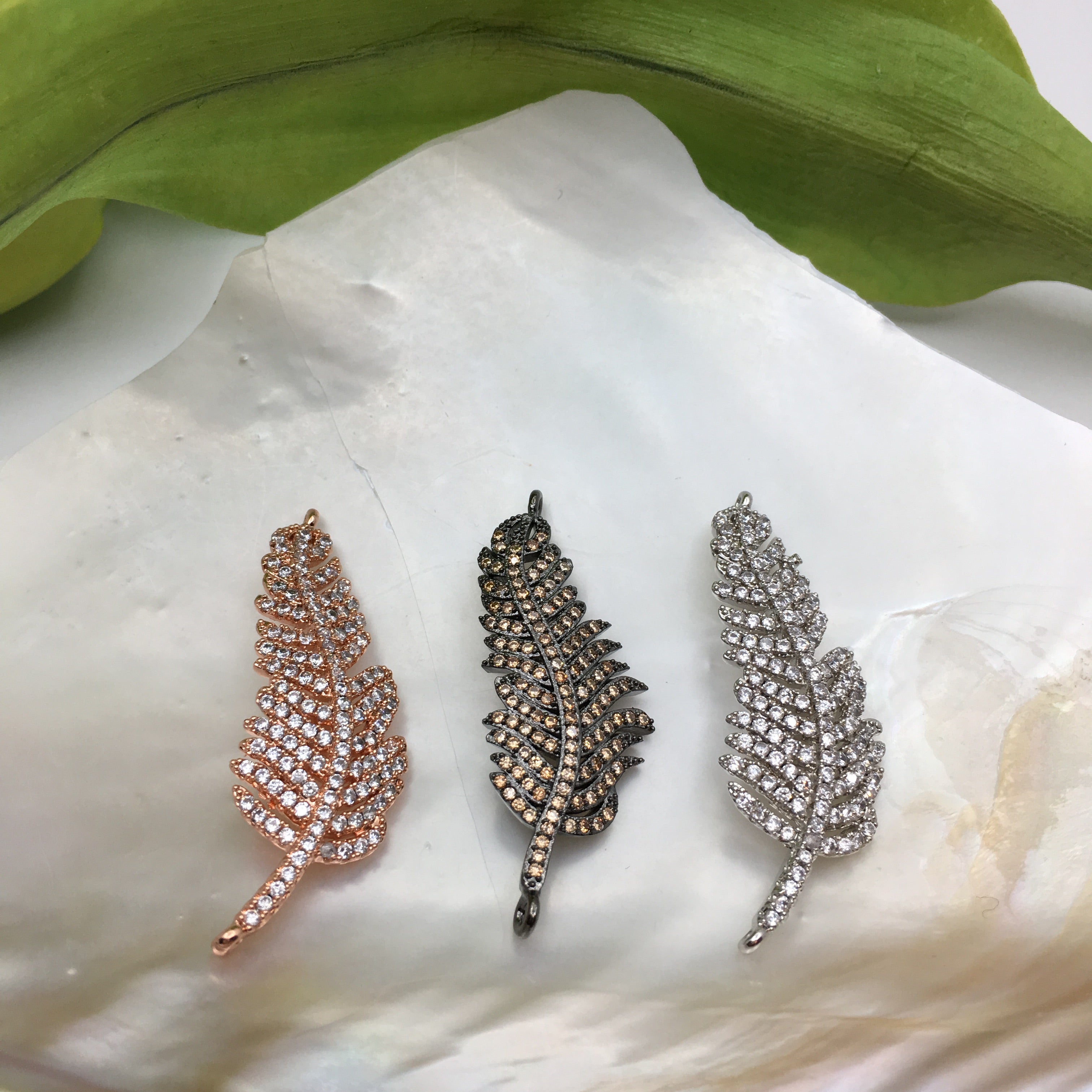 Leaf CZ Pave Connector with clear/gold cubic zirconia | Bellaire Wholesale