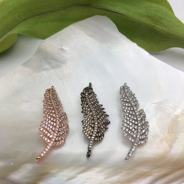 Leaf CZ Pave Connector with clear/gold cubic zirconia | Bellaire Wholesale