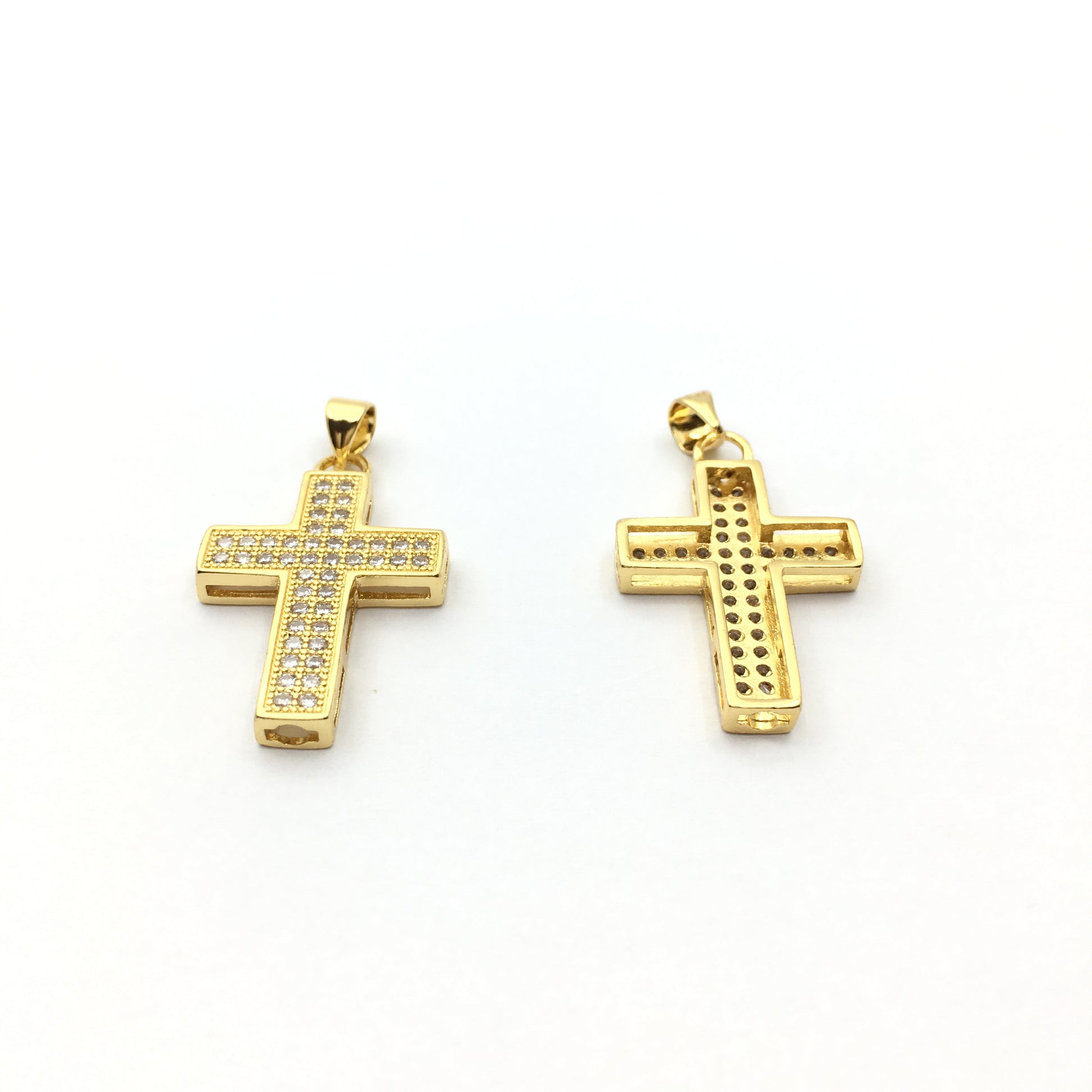 Brass CZ Pave Cross Charm, Gold/Rhodium/Gunmetal | Bellaire Wholesale