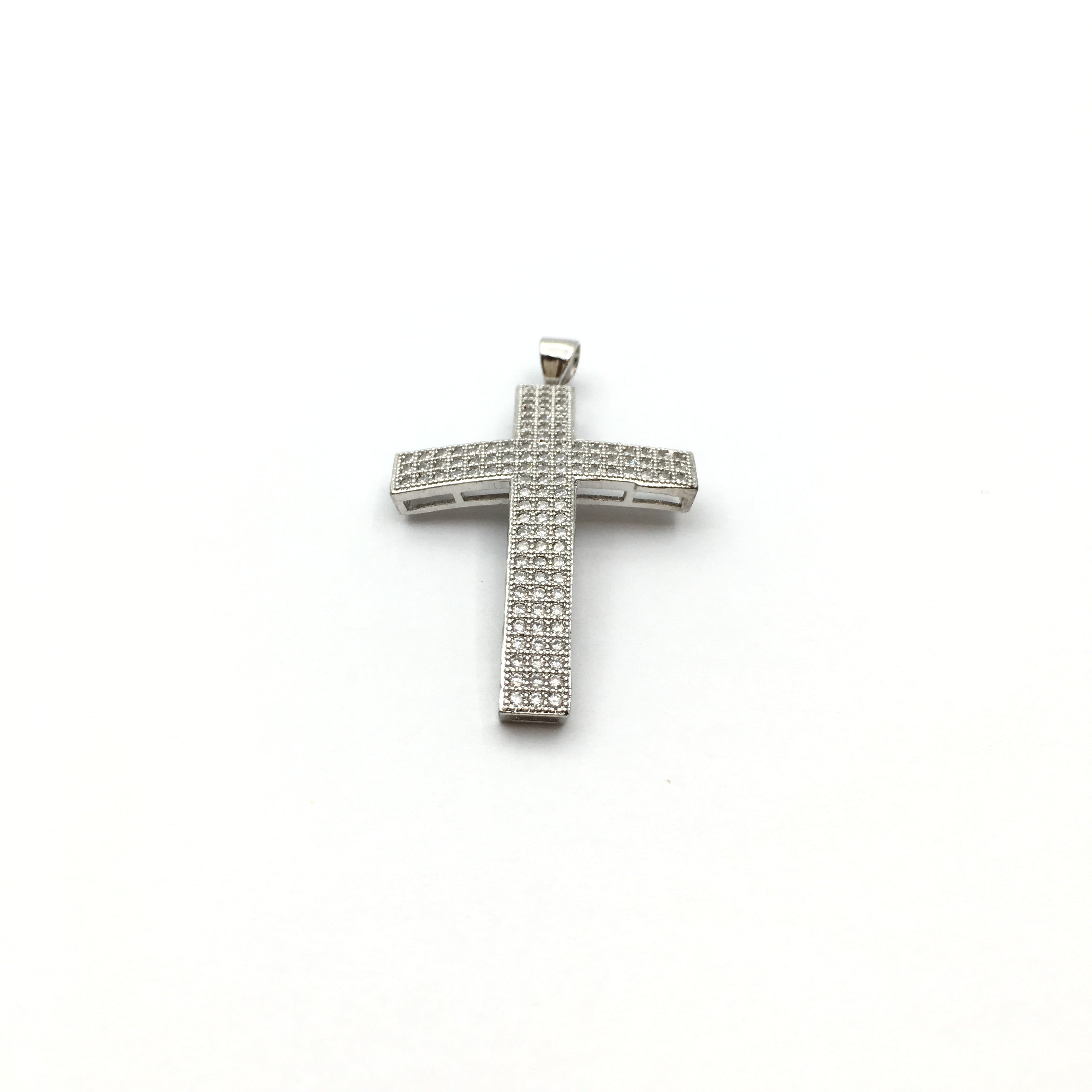 Brass CZ Pave Curved Cross Charm in Gold and Rhodium | Bellaire Wholesale