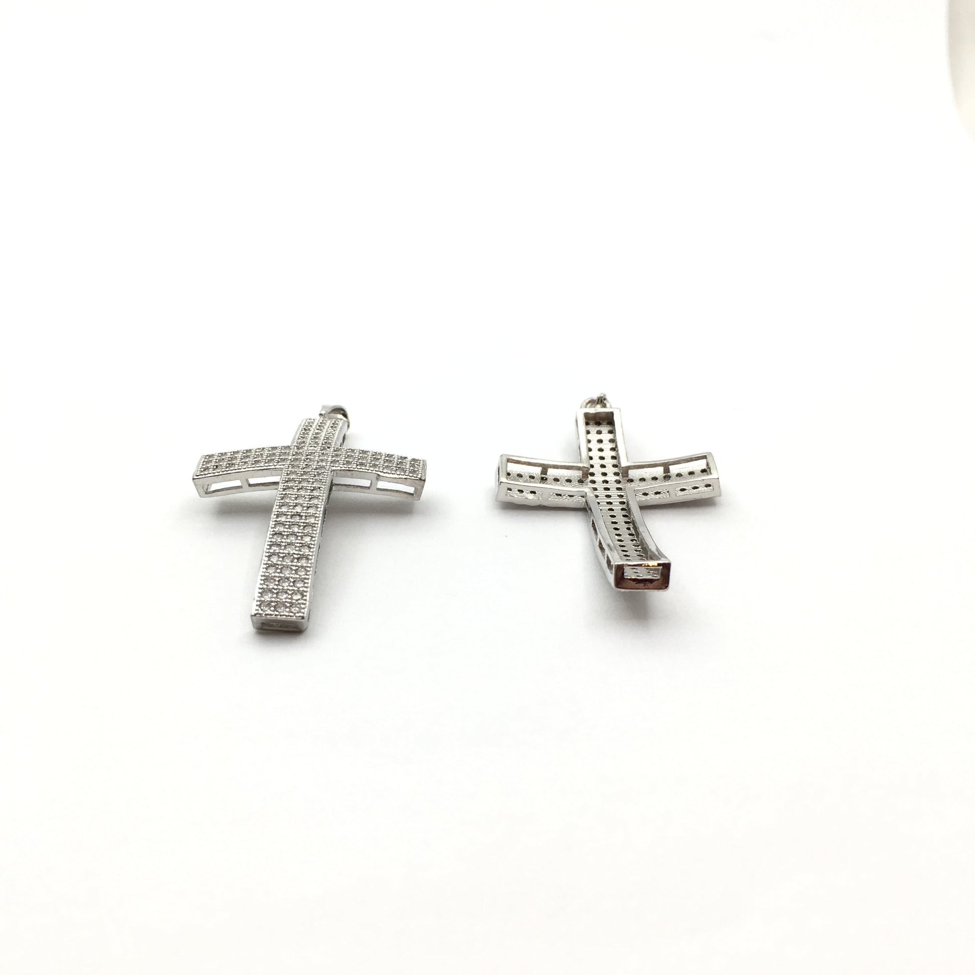 Brass CZ Pave Curved Cross Charm in Gold and Rhodium | Bellaire Wholesale