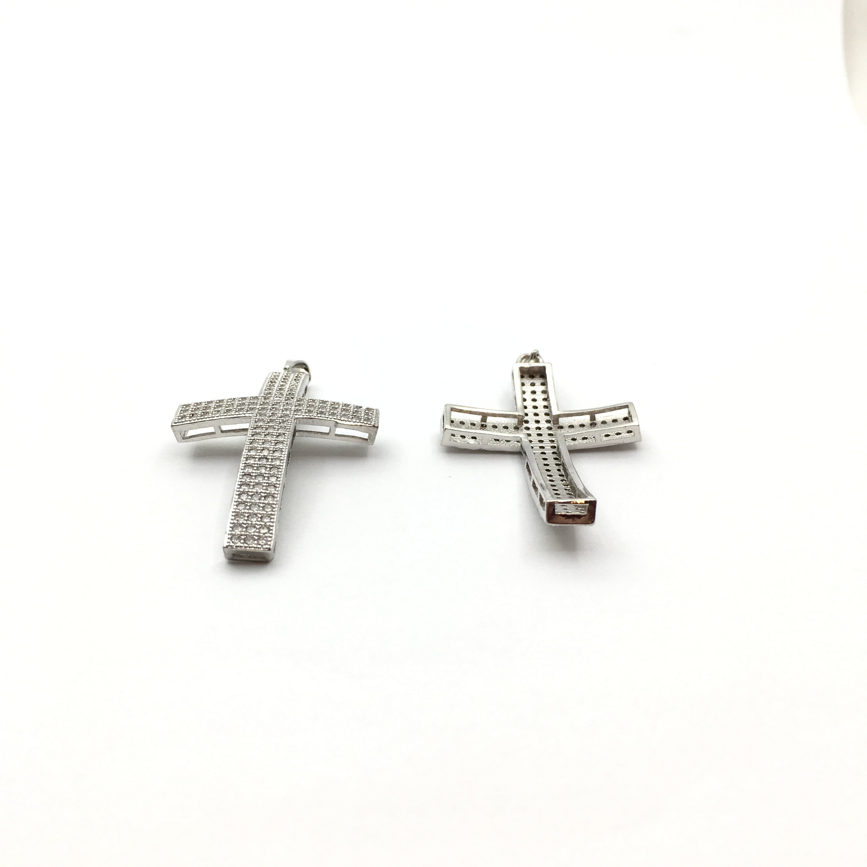Brass CZ Pave Curved Cross Charm in Gold and Rhodium | Bellaire Wholesale
