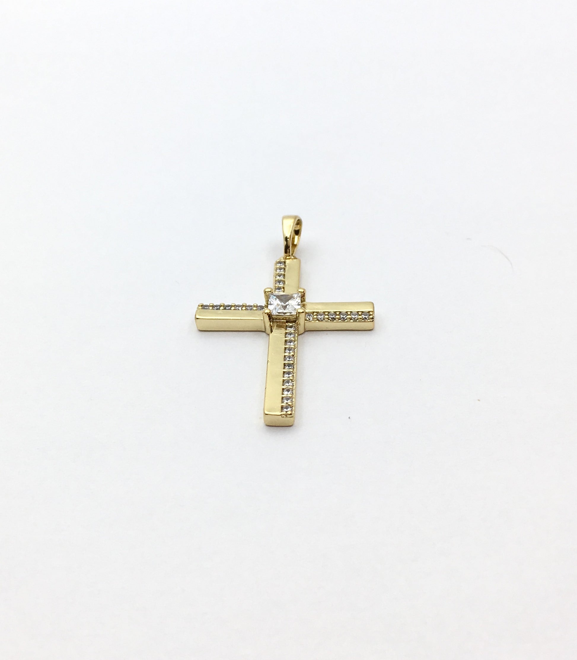 Gold Brass CZ Pave Cubic Zirconia Cross Charm | Bellaire Wholesale