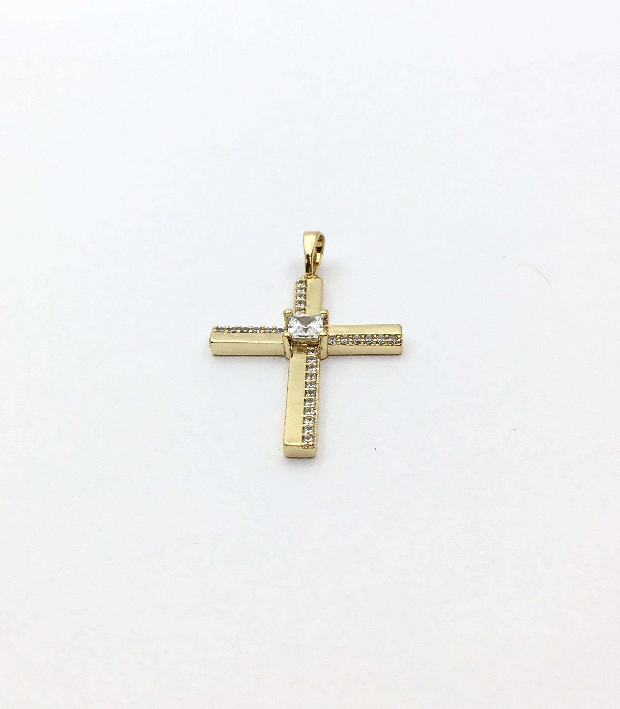 Gold Brass CZ Pave Cubic Zirconia Cross Charm | Bellaire Wholesale