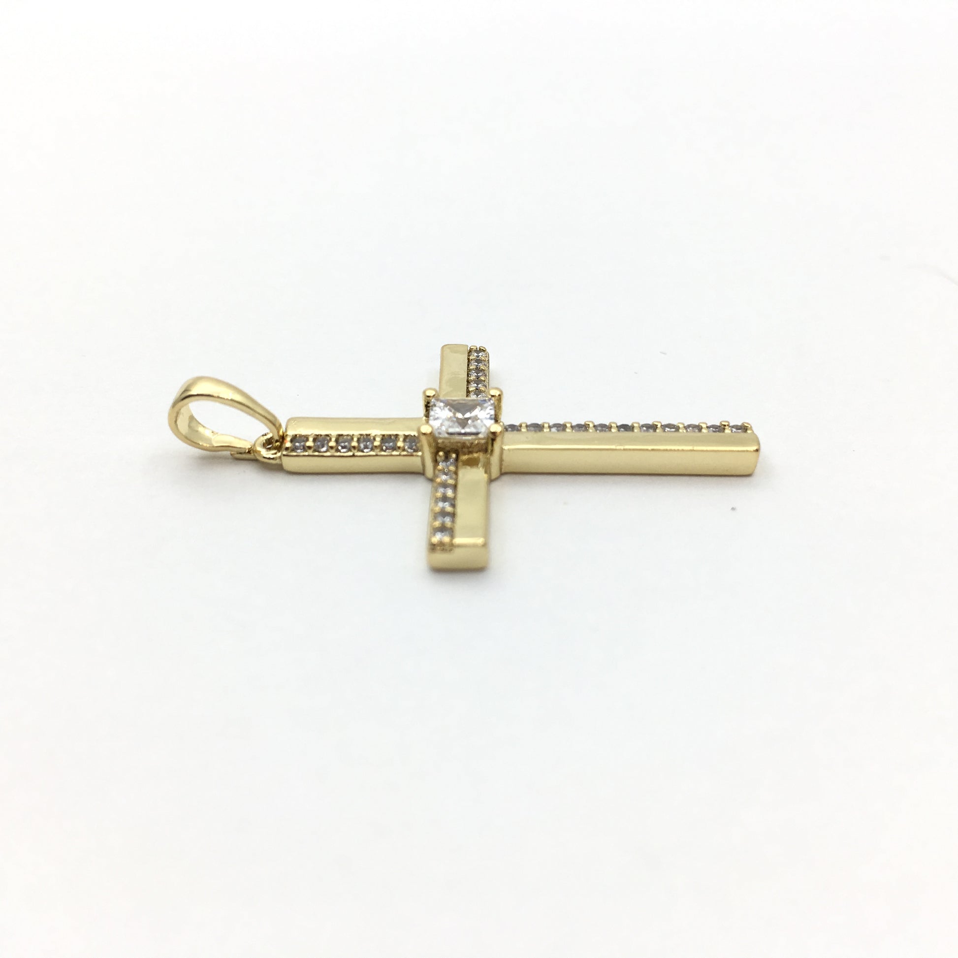 Gold Brass CZ Pave Cubic Zirconia Cross Charm | Bellaire Wholesale
