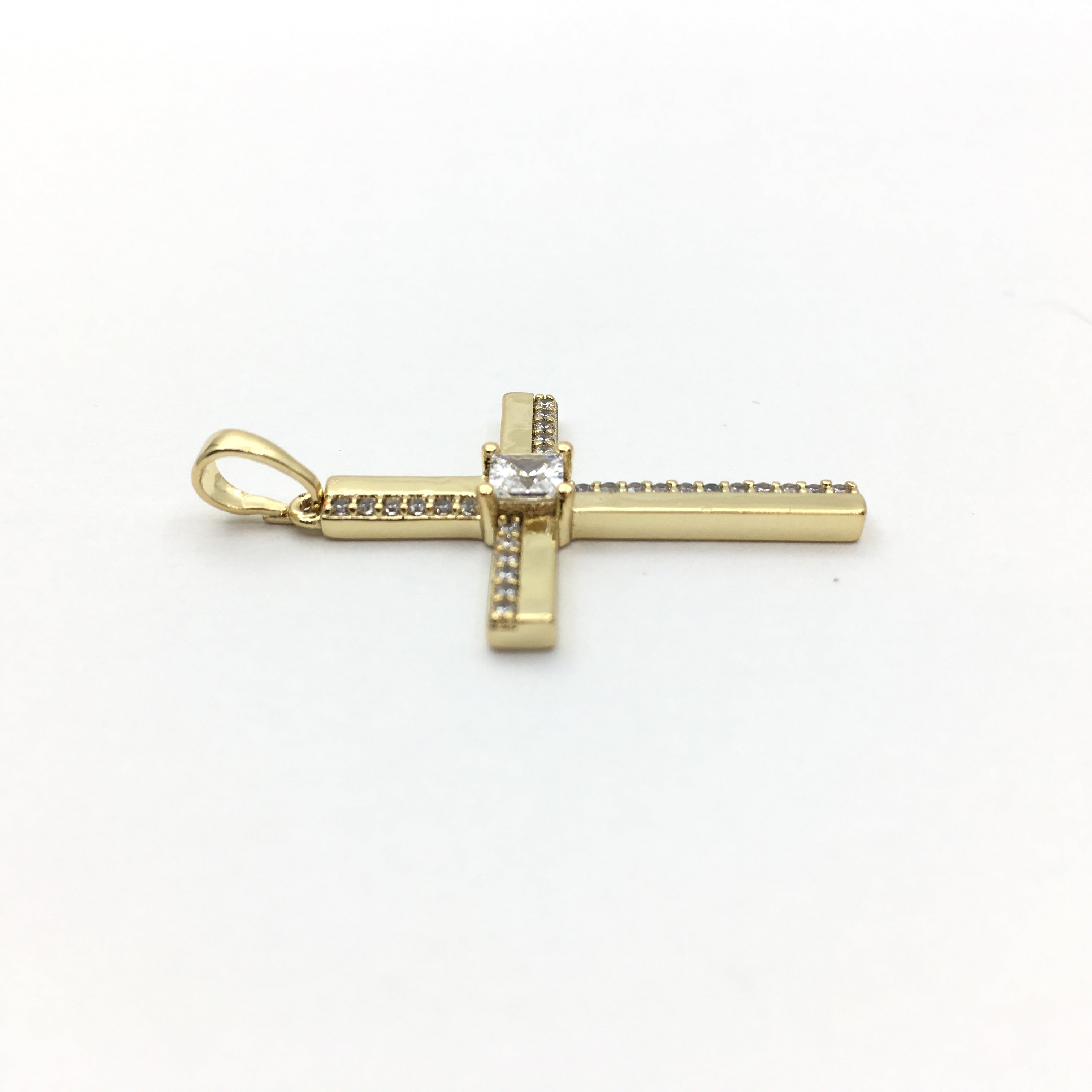 Gold Brass CZ Pave Cubic Zirconia Cross Charm | Bellaire Wholesale