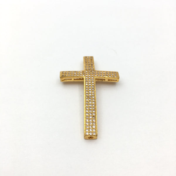 Brass CZ Pave Gold/Rose Gold Cross Bead | Bellaire Wholesale