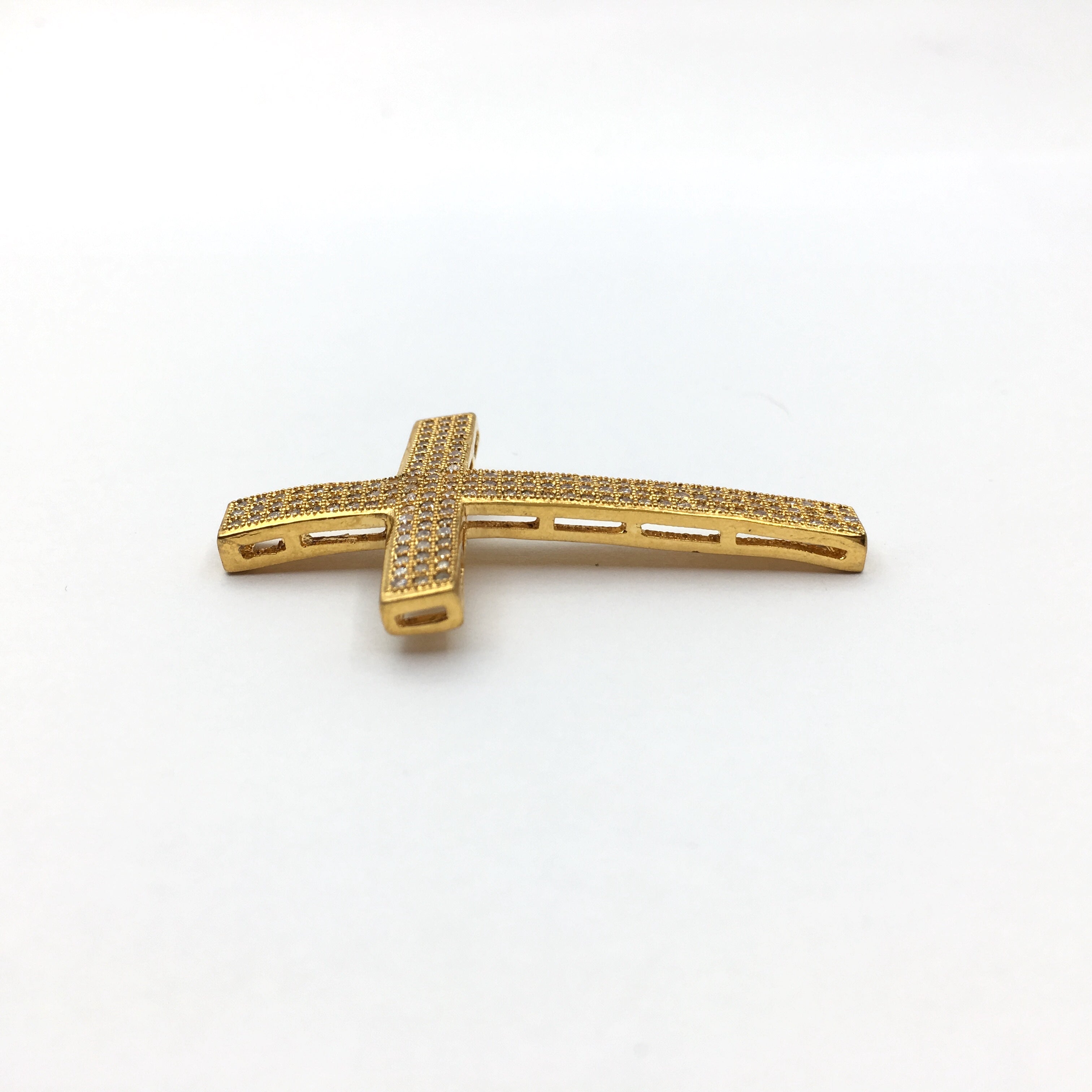Brass CZ Pave Gold/Rose Gold Cross Bead | Bellaire Wholesale