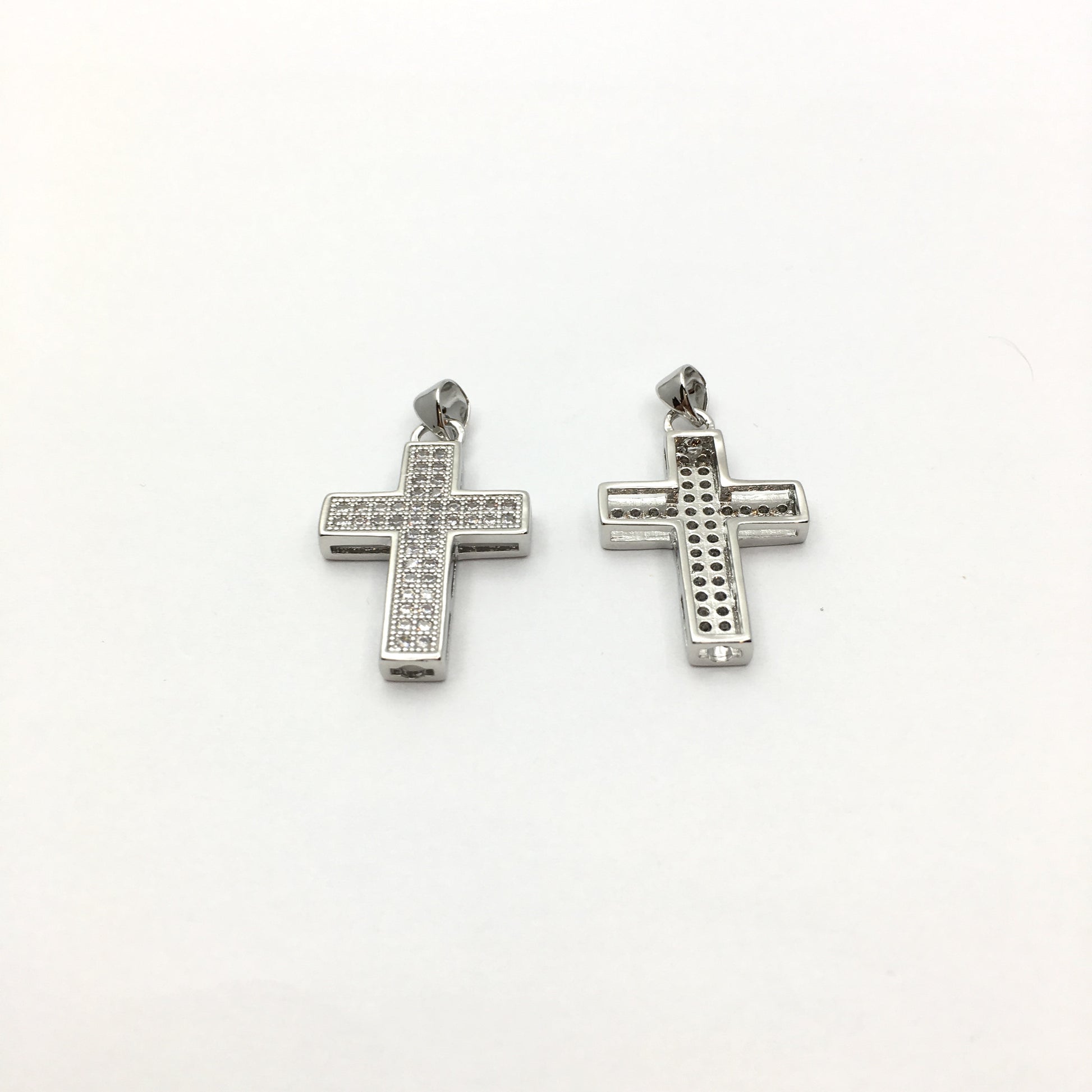 Brass CZ Pave Cross Charm, Gold/Rhodium/Gunmetal | Bellaire Wholesale
