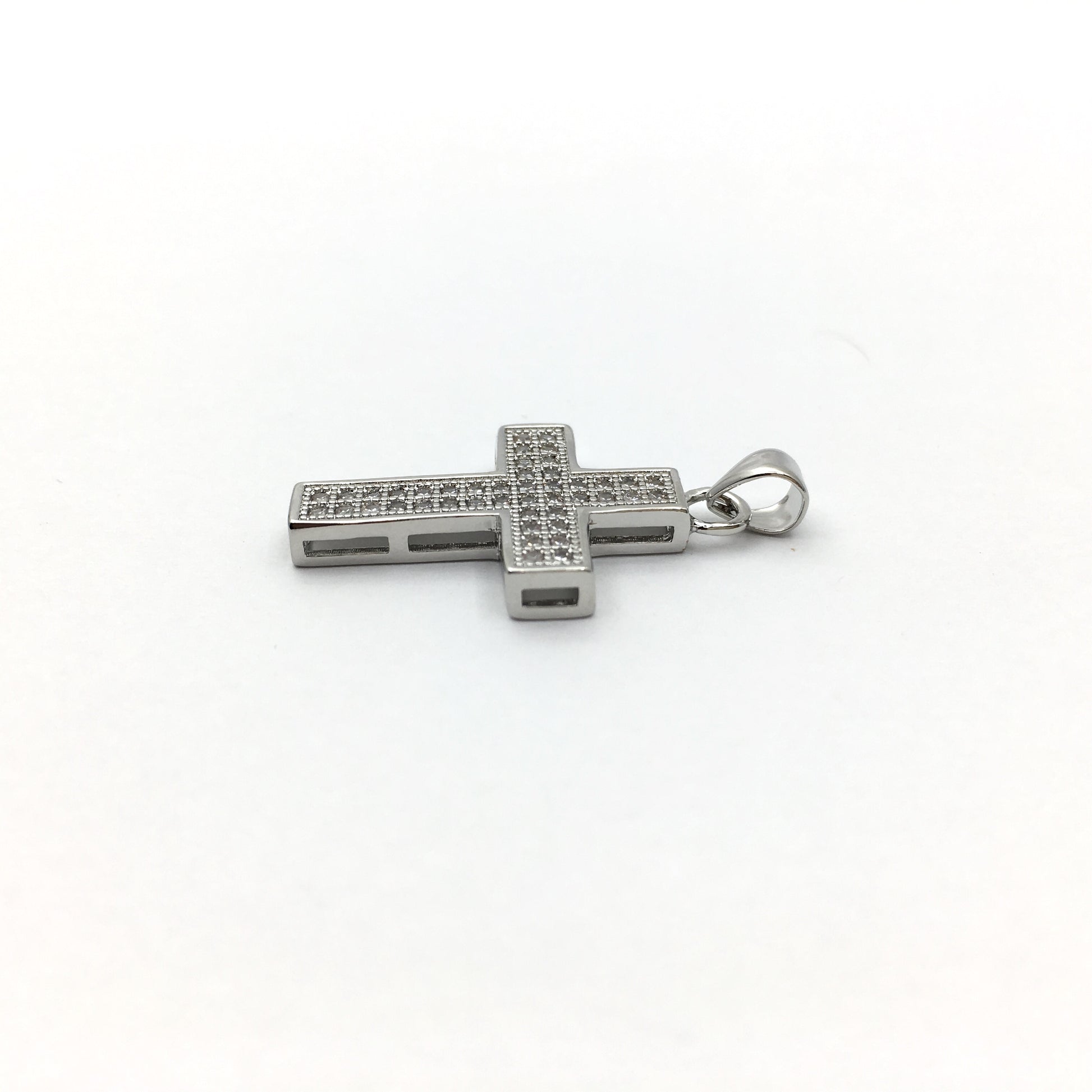 Brass CZ Pave Cross Charm, Gold/Rhodium/Gunmetal | Bellaire Wholesale