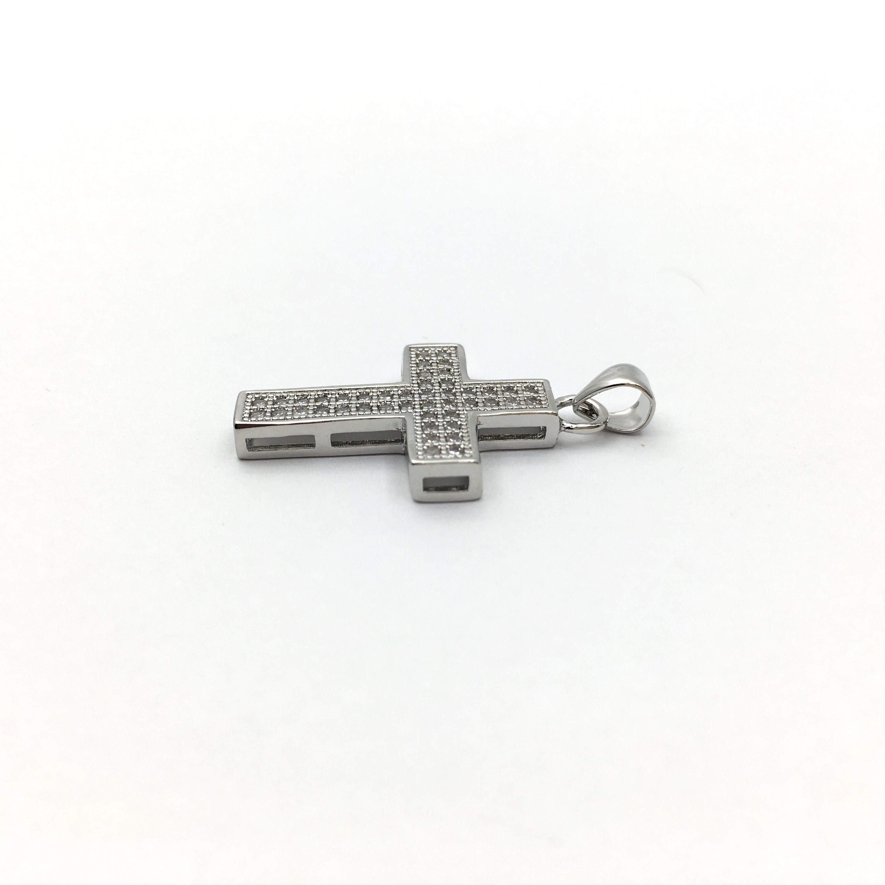 Brass CZ Pave Cross Charm, Gold/Rhodium/Gunmetal | Bellaire Wholesale